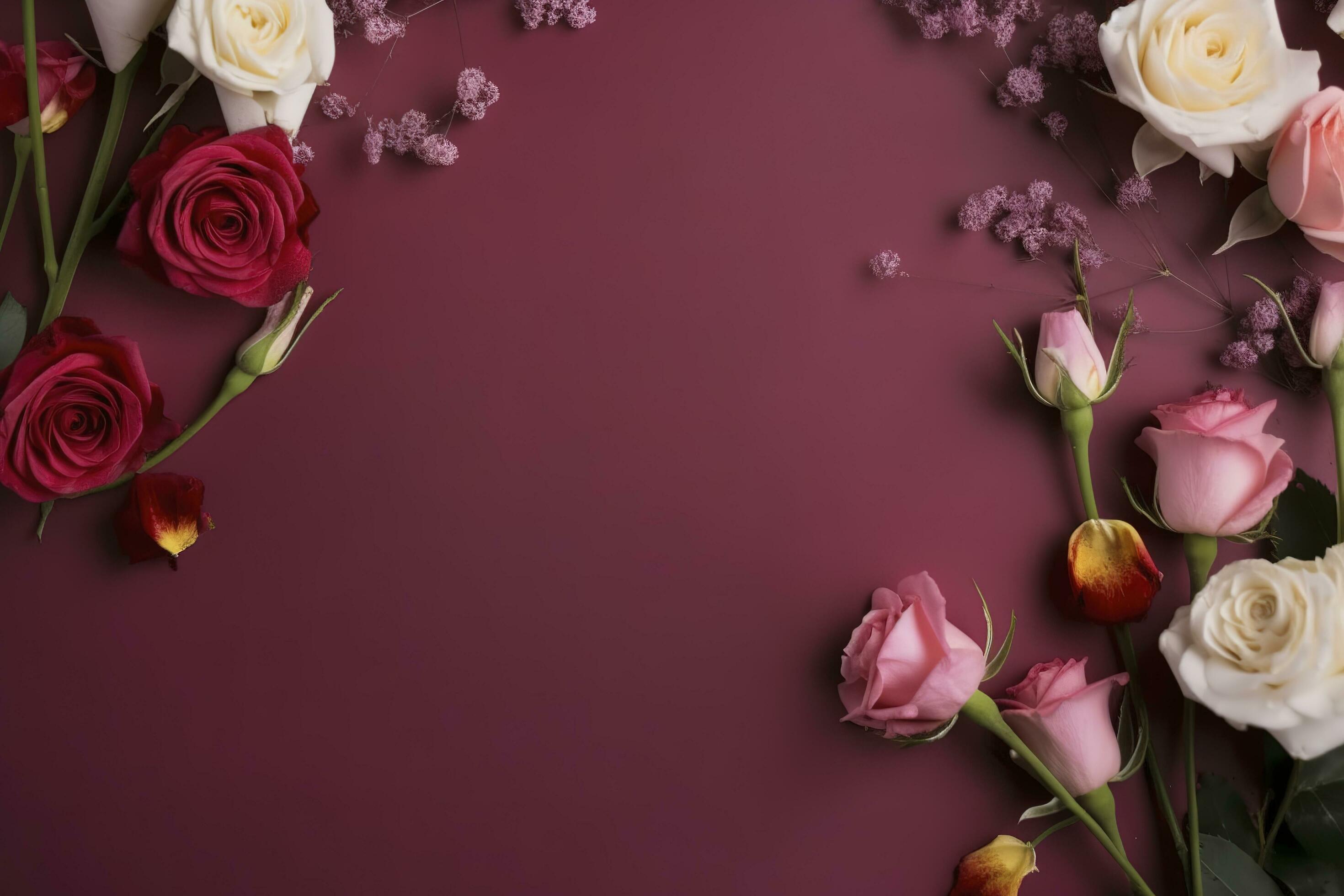 Roses Flower Arrangement, Copy Space, Flat Lay , generate ai Stock Free