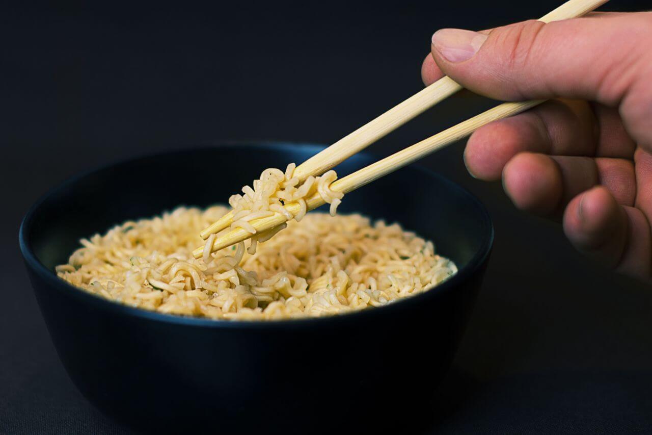 Black Bowl Noodles Chopsticks Stock Free