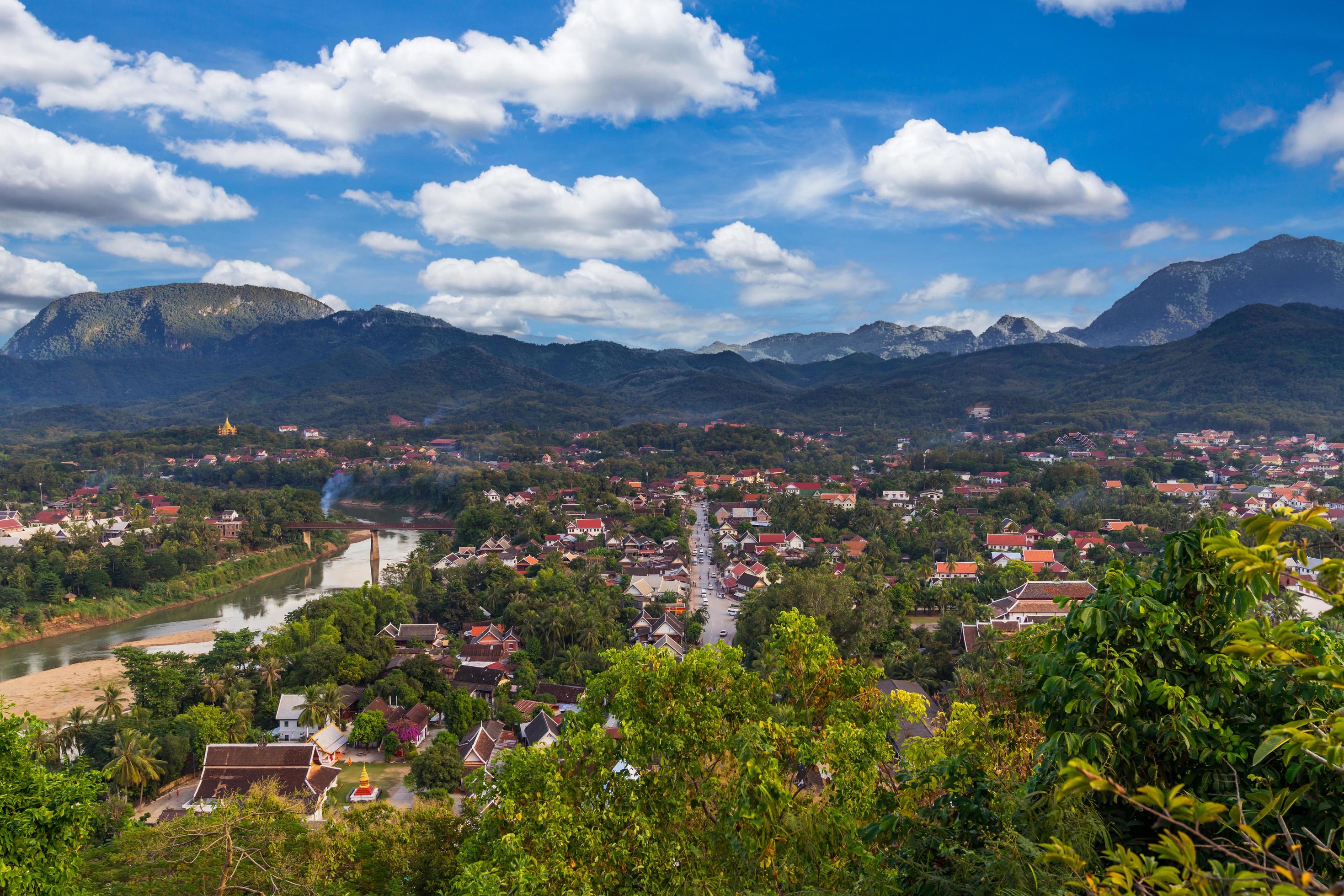 High Angle View beautiful landscape in luang prabang, Laos. Stock Free