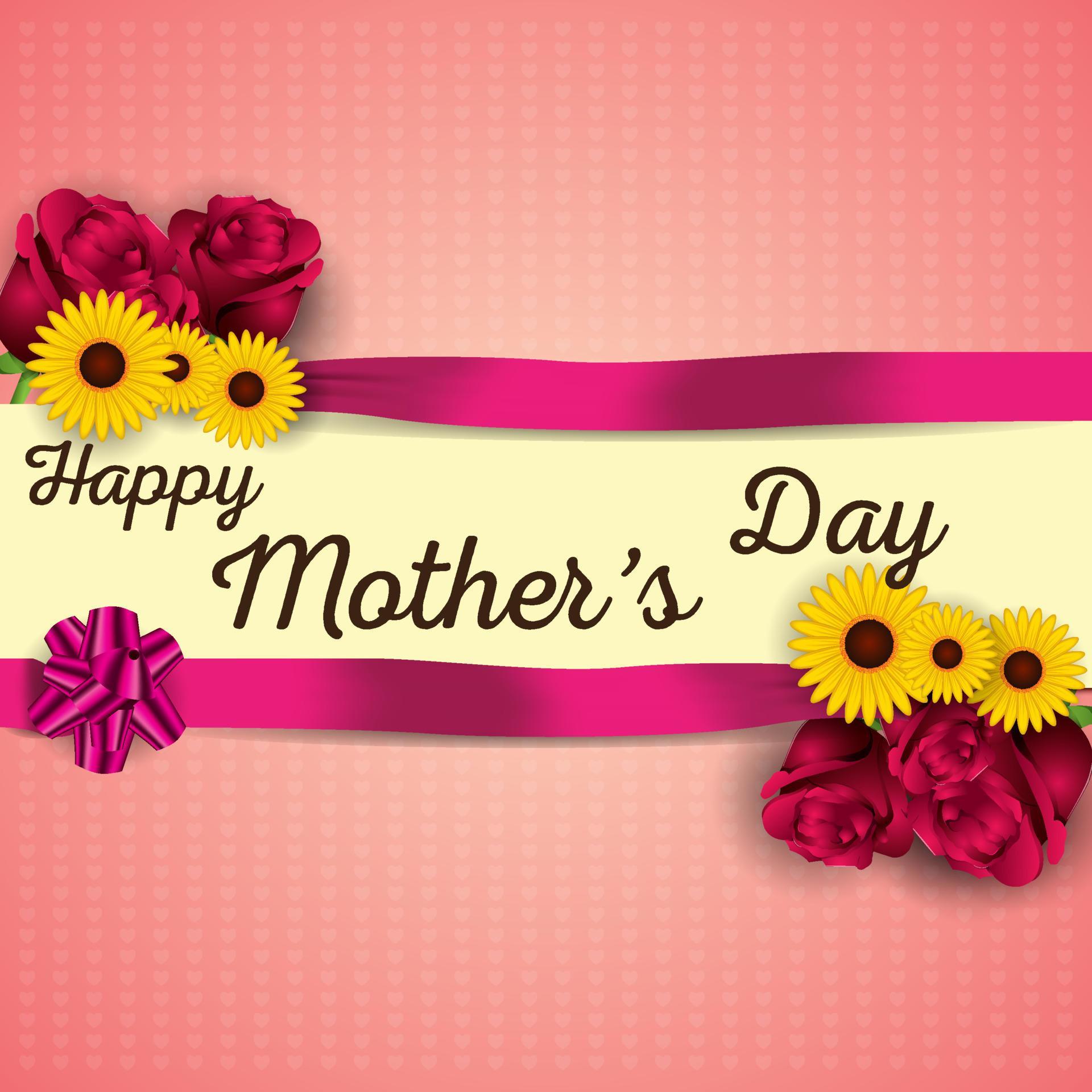 Cute Design Happy Mother’s Day Background with Flowers and Leaves Illustration – Vector Stock Free