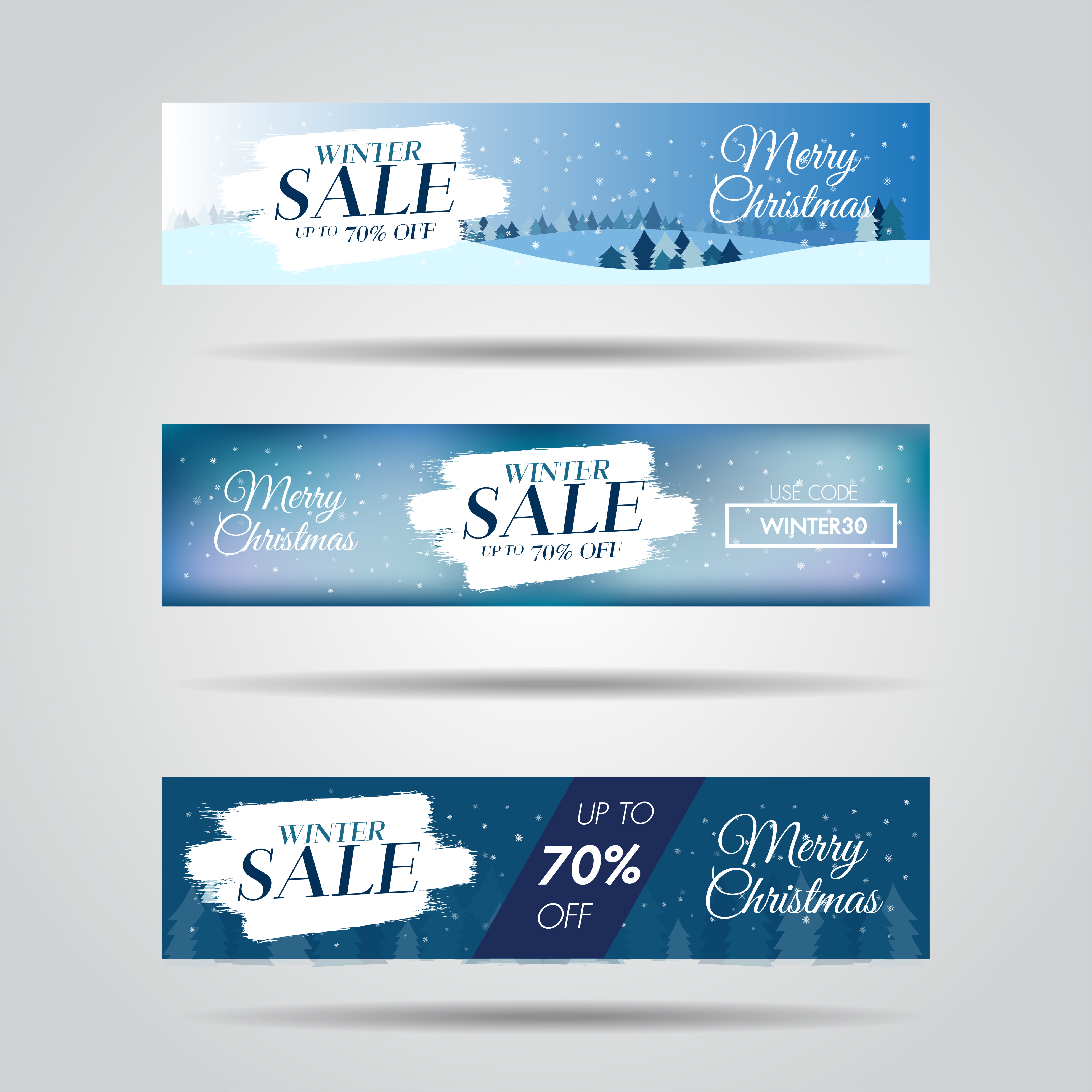 Set of winter design sale banners with sale text and snowflake background Free Vector