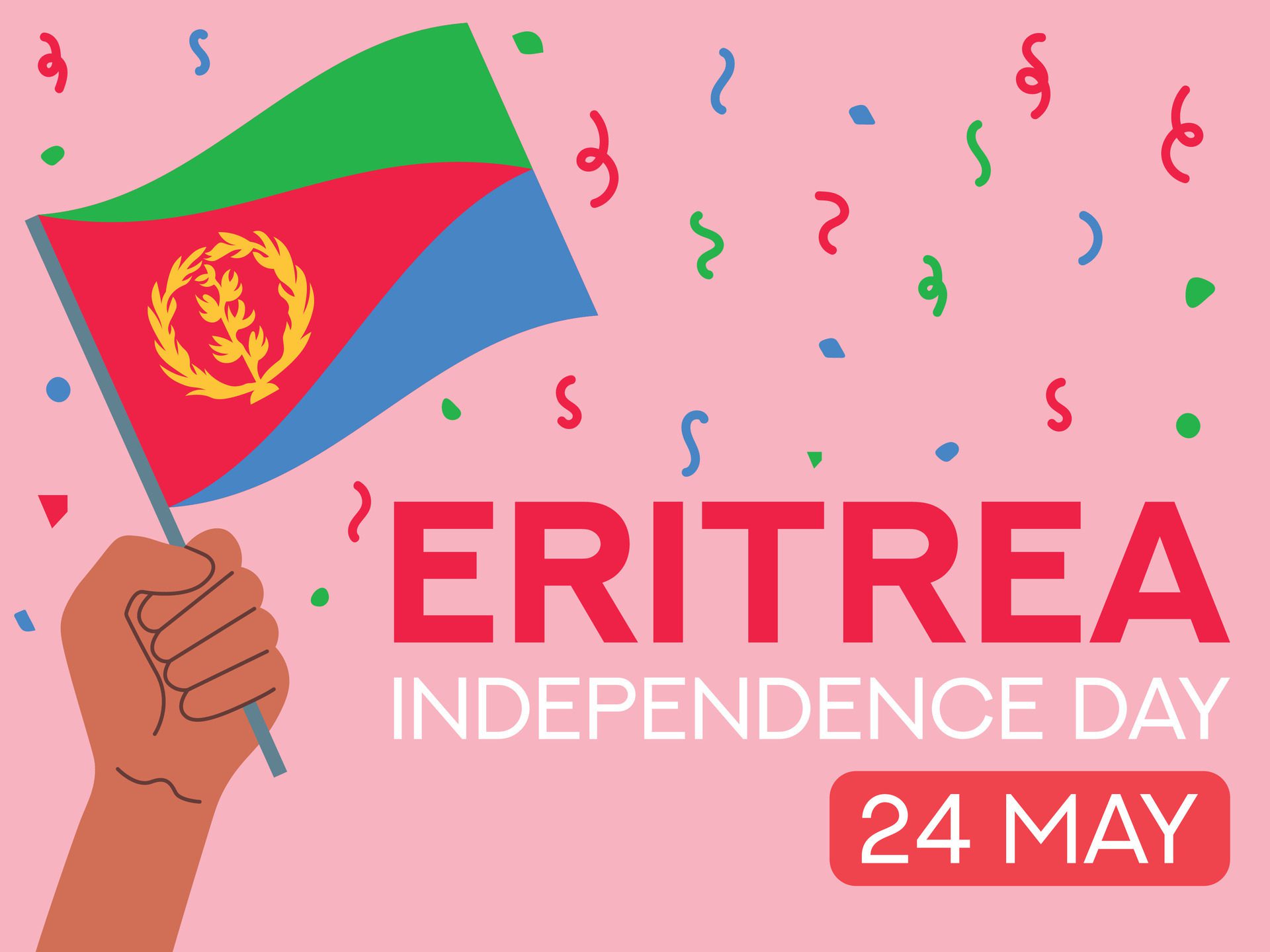 Eritrea independence day 28 may. Eritrea flag in hand. Greeting card, poster, banner template Free Vector