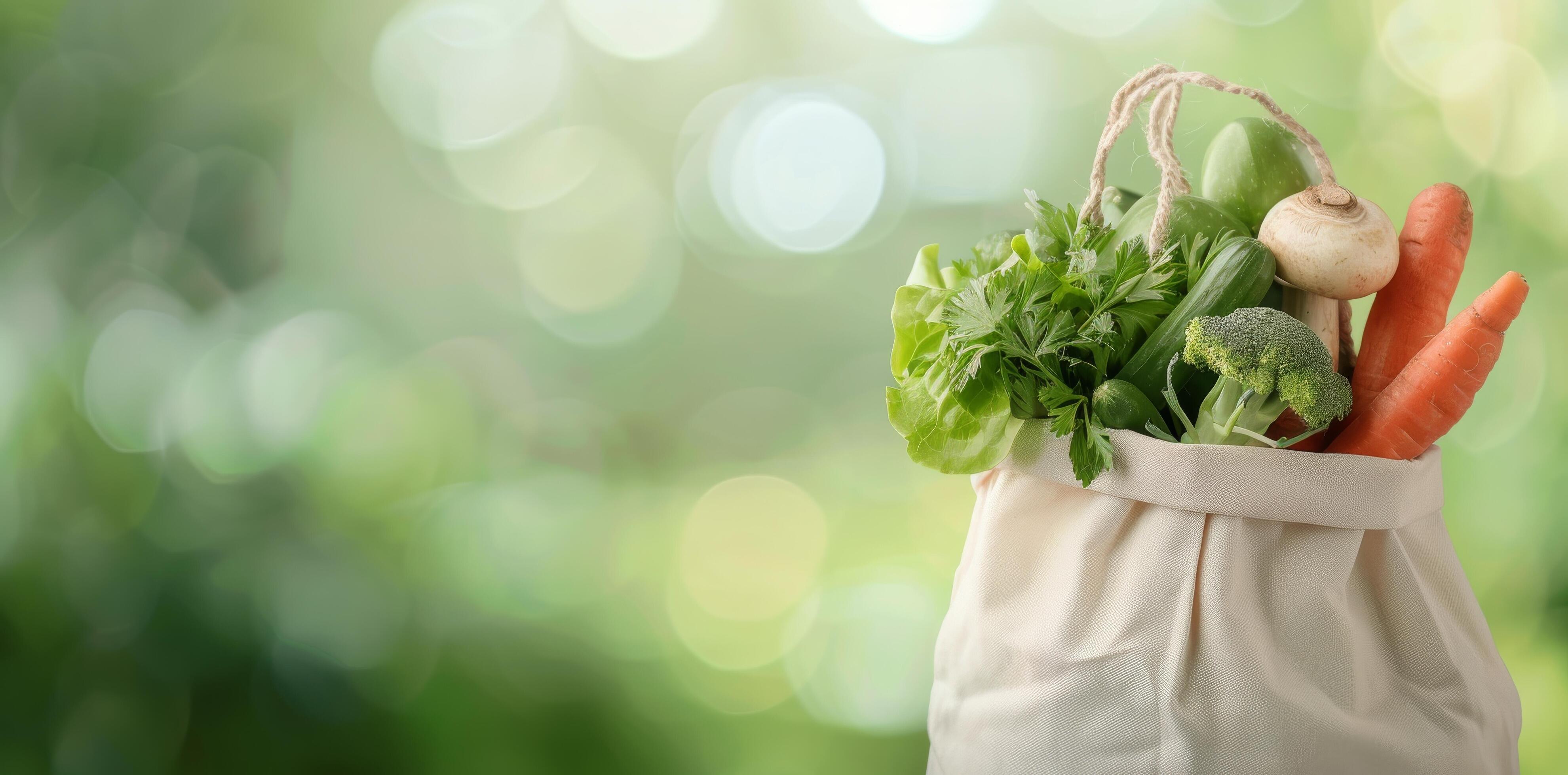 Fresh Vegetables in Eco-Friendly Bag on Mint Green Background Stock Free