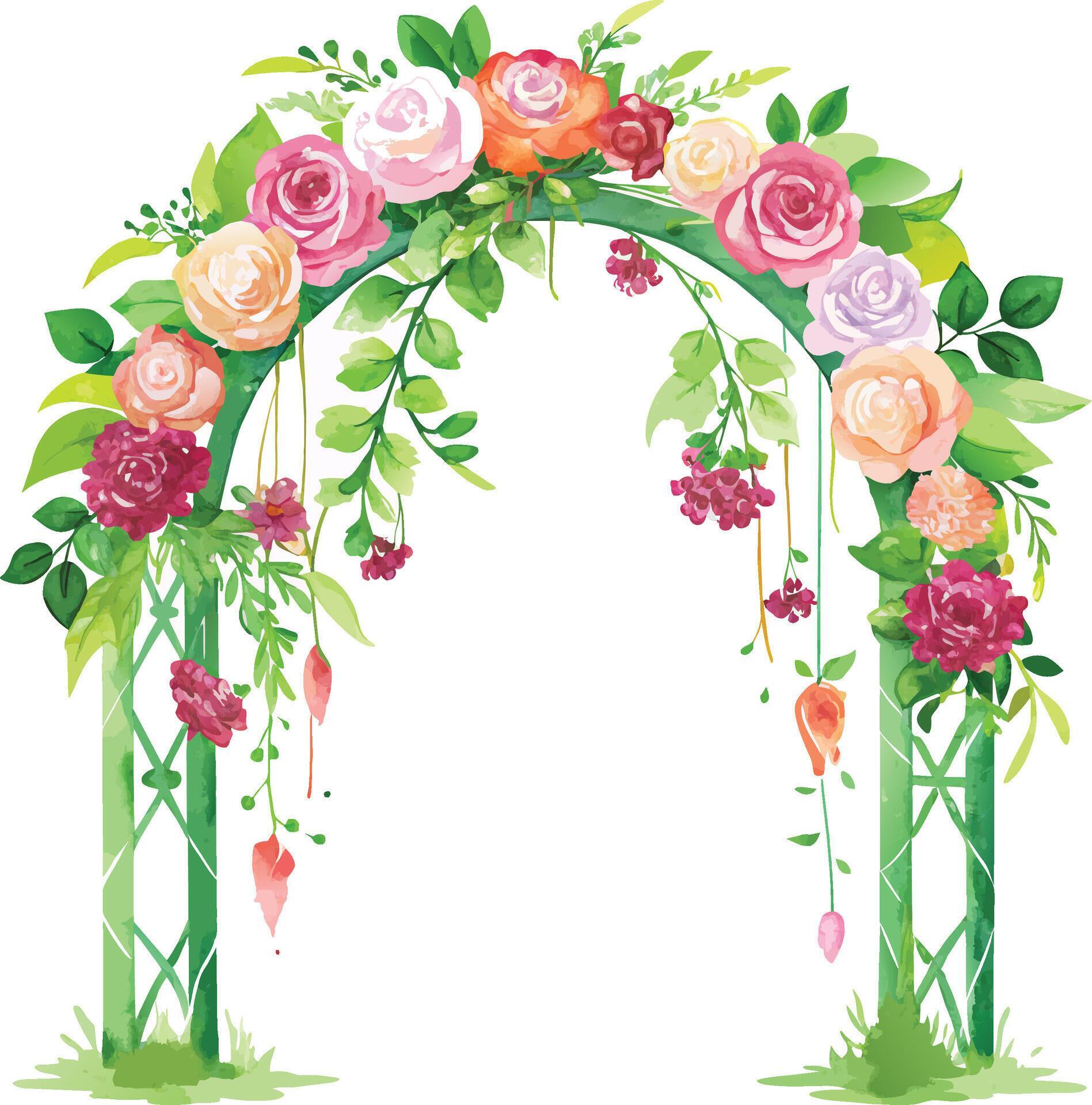 Watercolor Wedding arch with flowers and greenery. Vector illustration. Stock Free