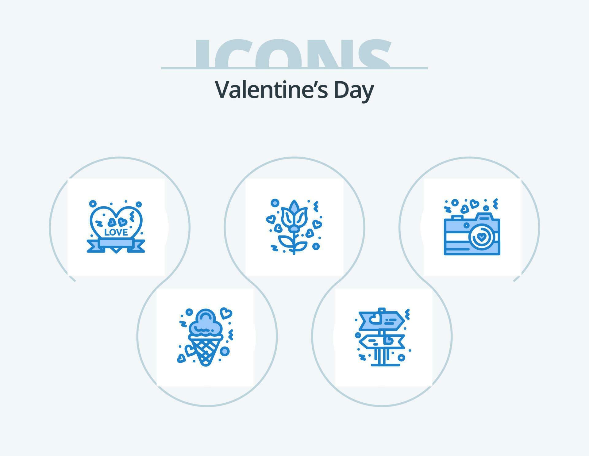 Valentines Day Blue Icon Pack 5 Icon Design. photography. camera. heart badge. rose. flower Stock Free