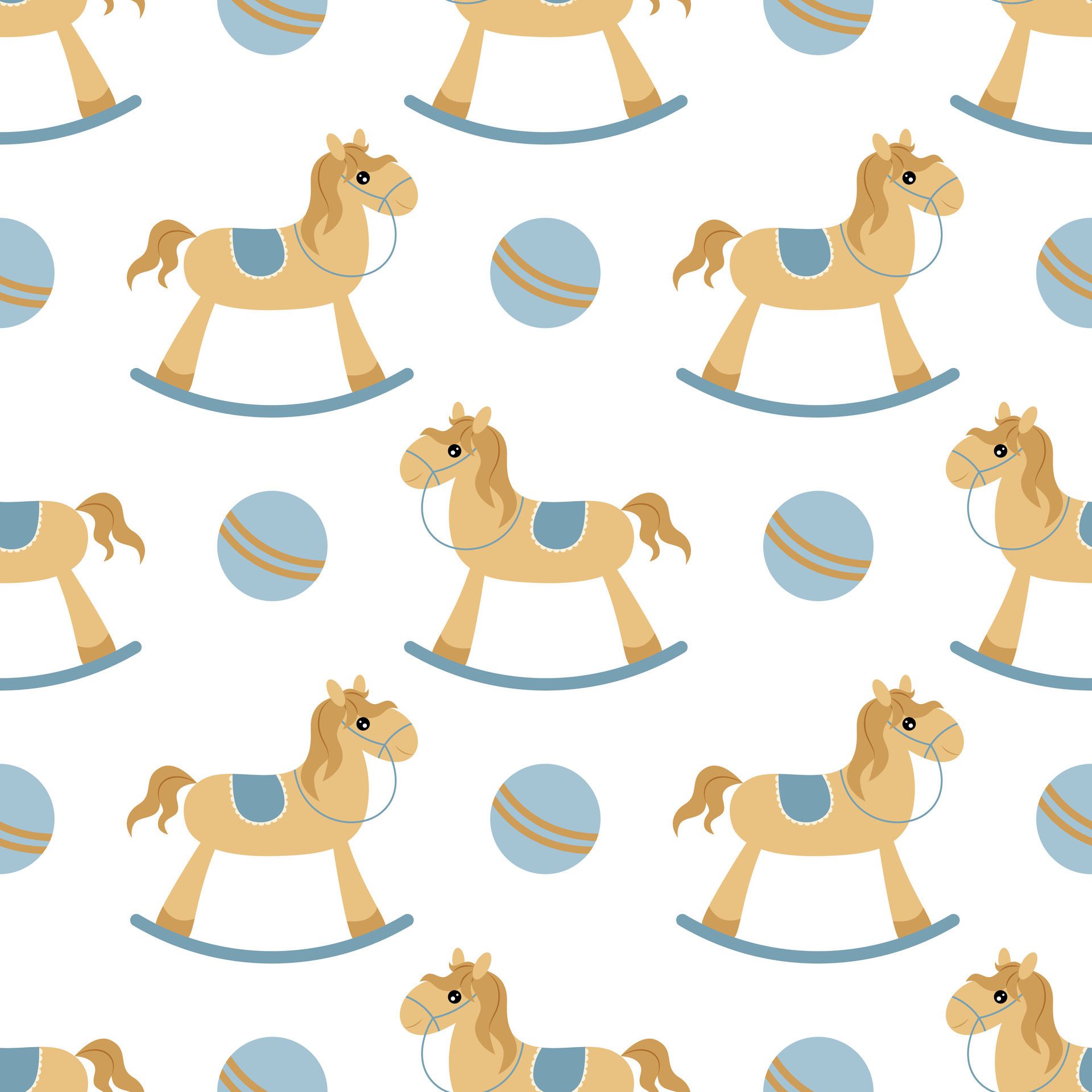 A simple seamless seamless pattern in a flat style. Rocking horse. For decoration of children’s room, textiles, wrapping paper, wallpaper. Free Vector