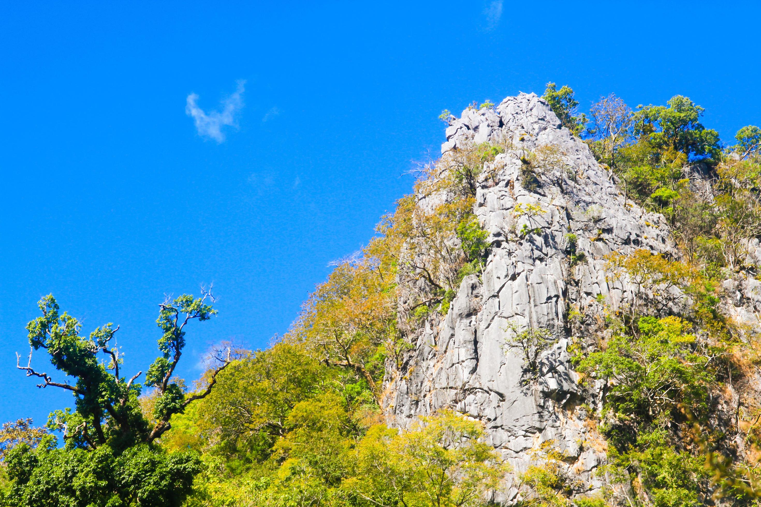 Beautiful Landscape of rocky Limestone Mountain and green forest with blu sky at Chiang doa national park in Chiangmai, Thailand Stock Free