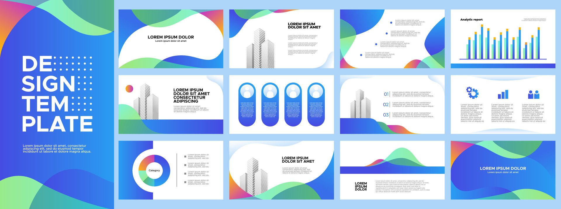 Business presentation templates colorfull set. Use for business annual report, company profile, banner with gradient blue and green color. Free Vector and Free SVG