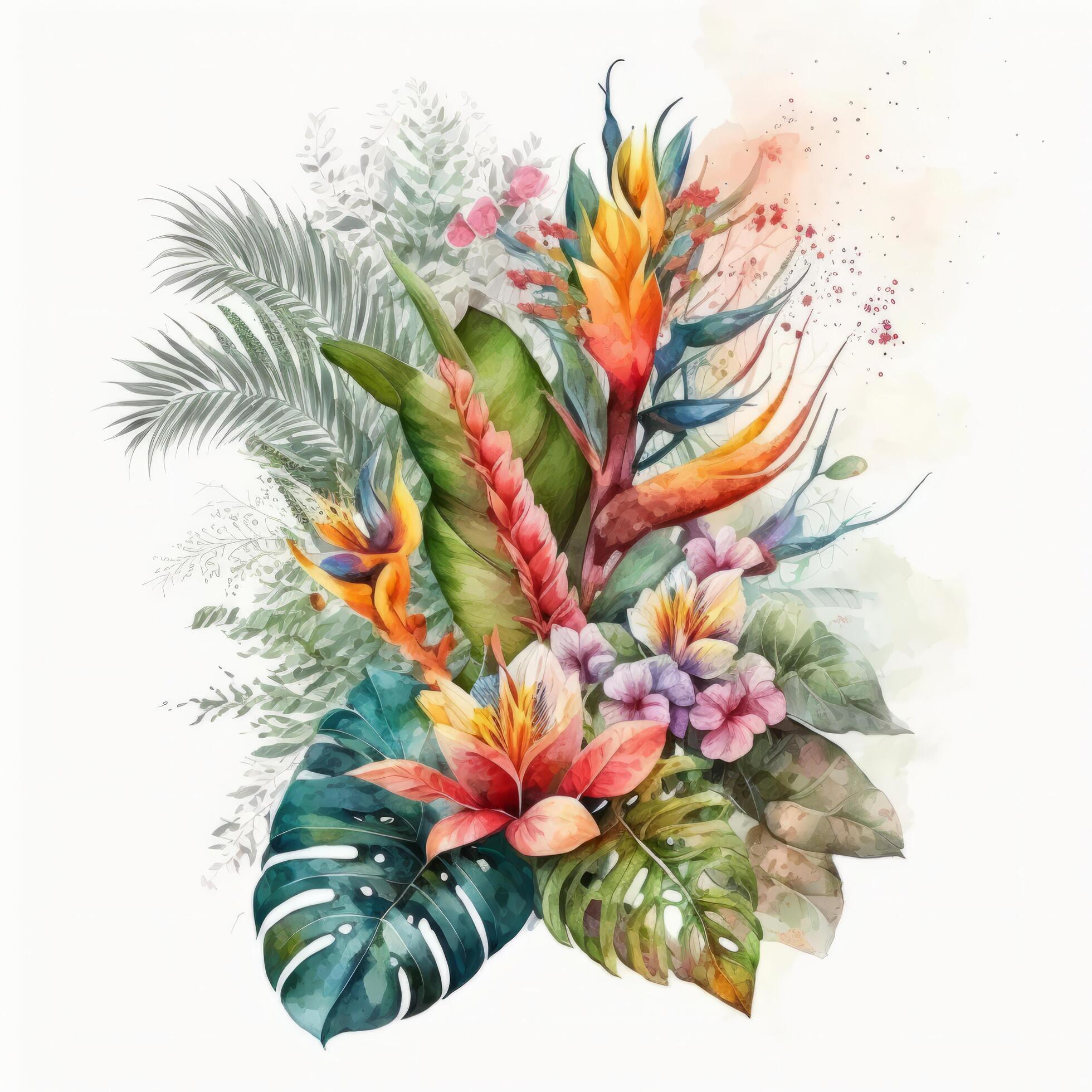 Watercolor tropical flowers. Illustration Stock Free