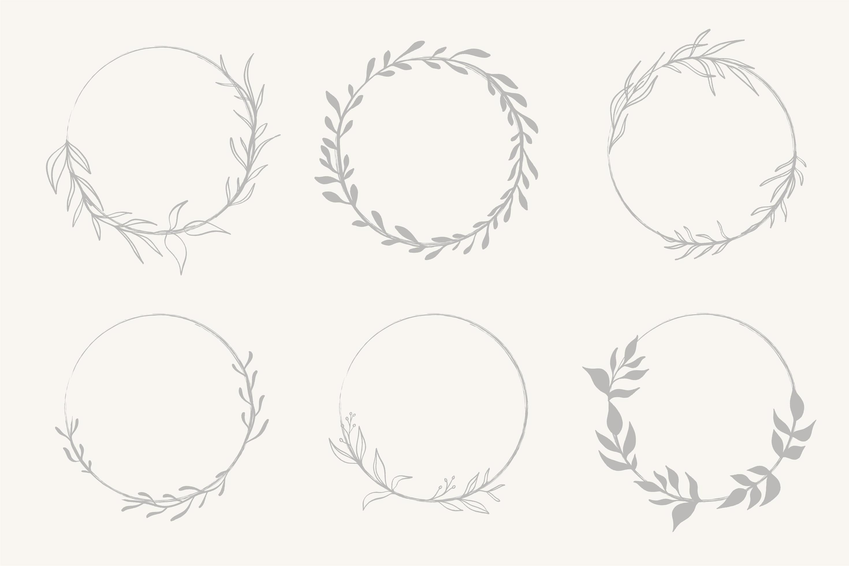 Set of doodle hand drawn decorative wreath with branch, herb, plant, leave and flower, floral. Stock Free