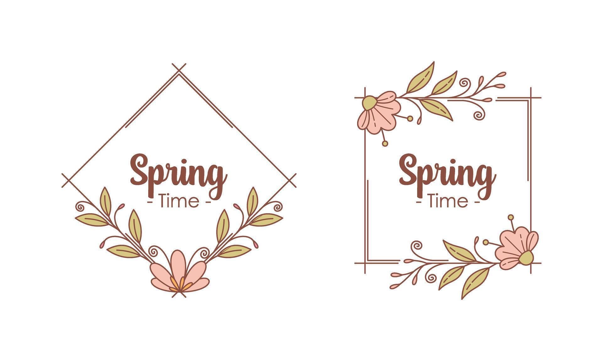 Spring Time Doodle Floral Frames with Fresh Flower Vintage Concept Stock Free