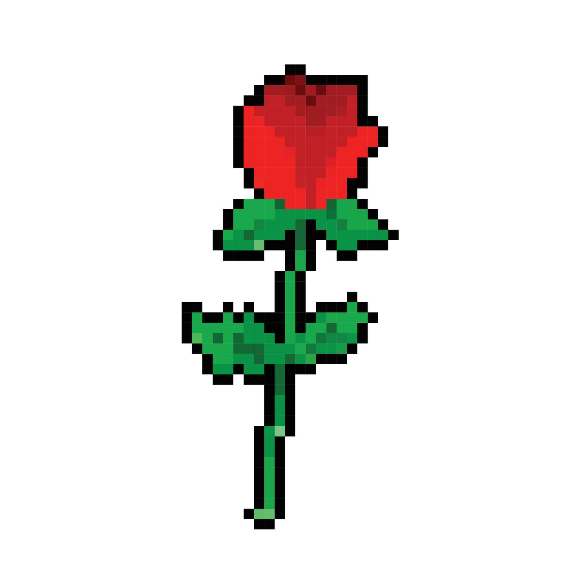 Red rose botanical flower. Pixel bit retro game styled vector illustration drawing. Simple flat cartoon drawing isolated on square white background. Stock Free