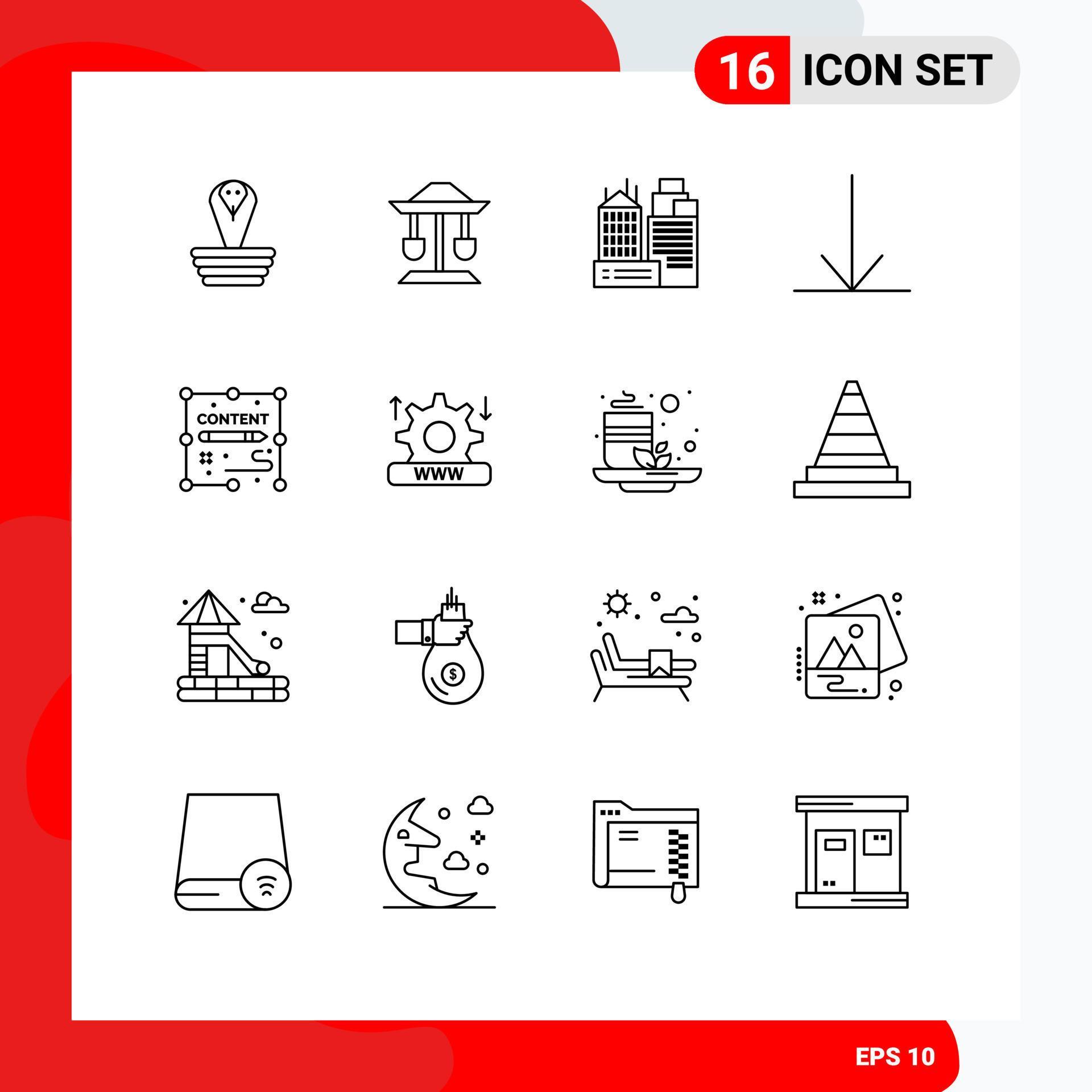 16 Universal Outlines Set for Web and Mobile Applications design documents building content arrow Editable Vector Design Elements Stock Free