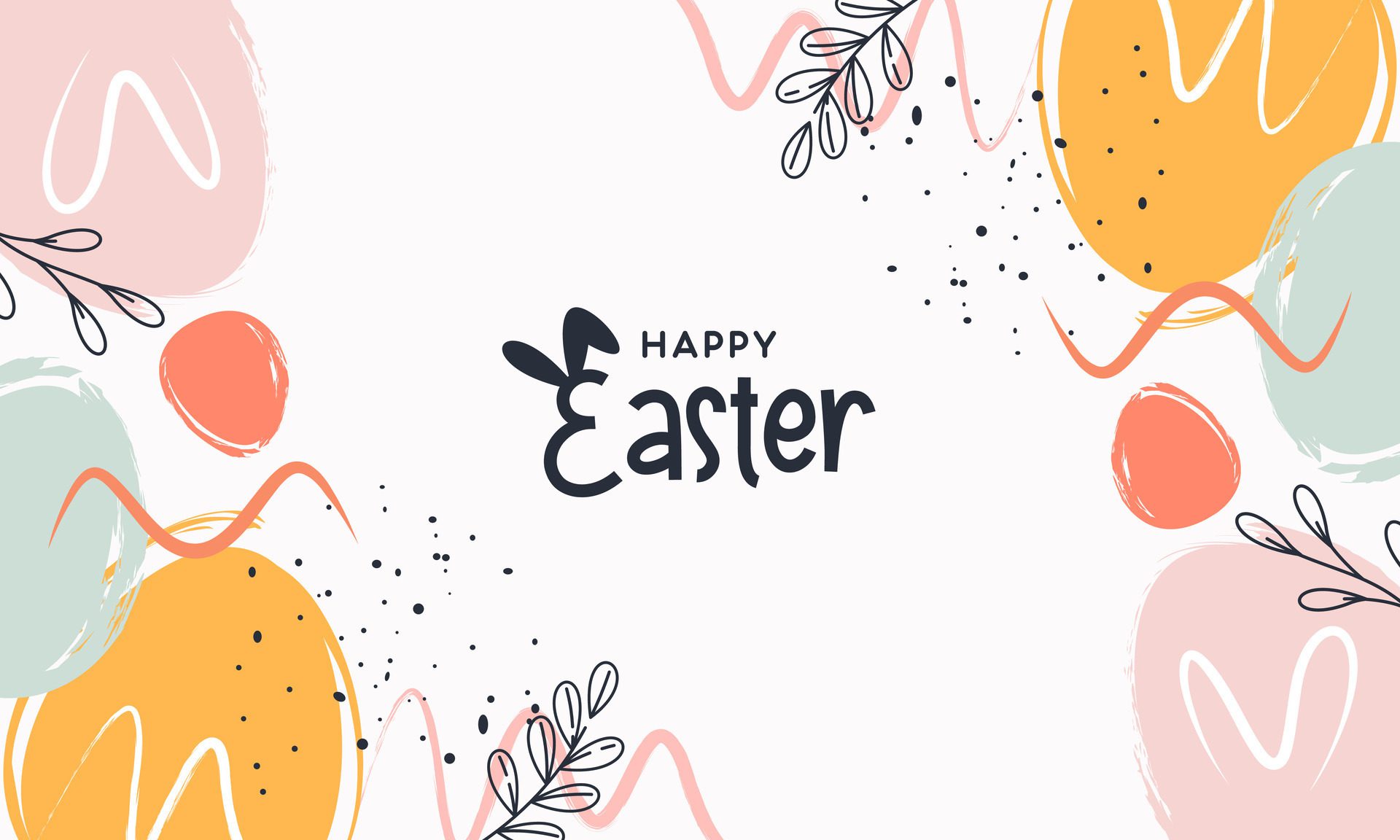 Happy Easter Banner. Trendy Easter Design with Typography and Easter Elements in Pastel Color and Abstract Modern Minimal Style Free Vector