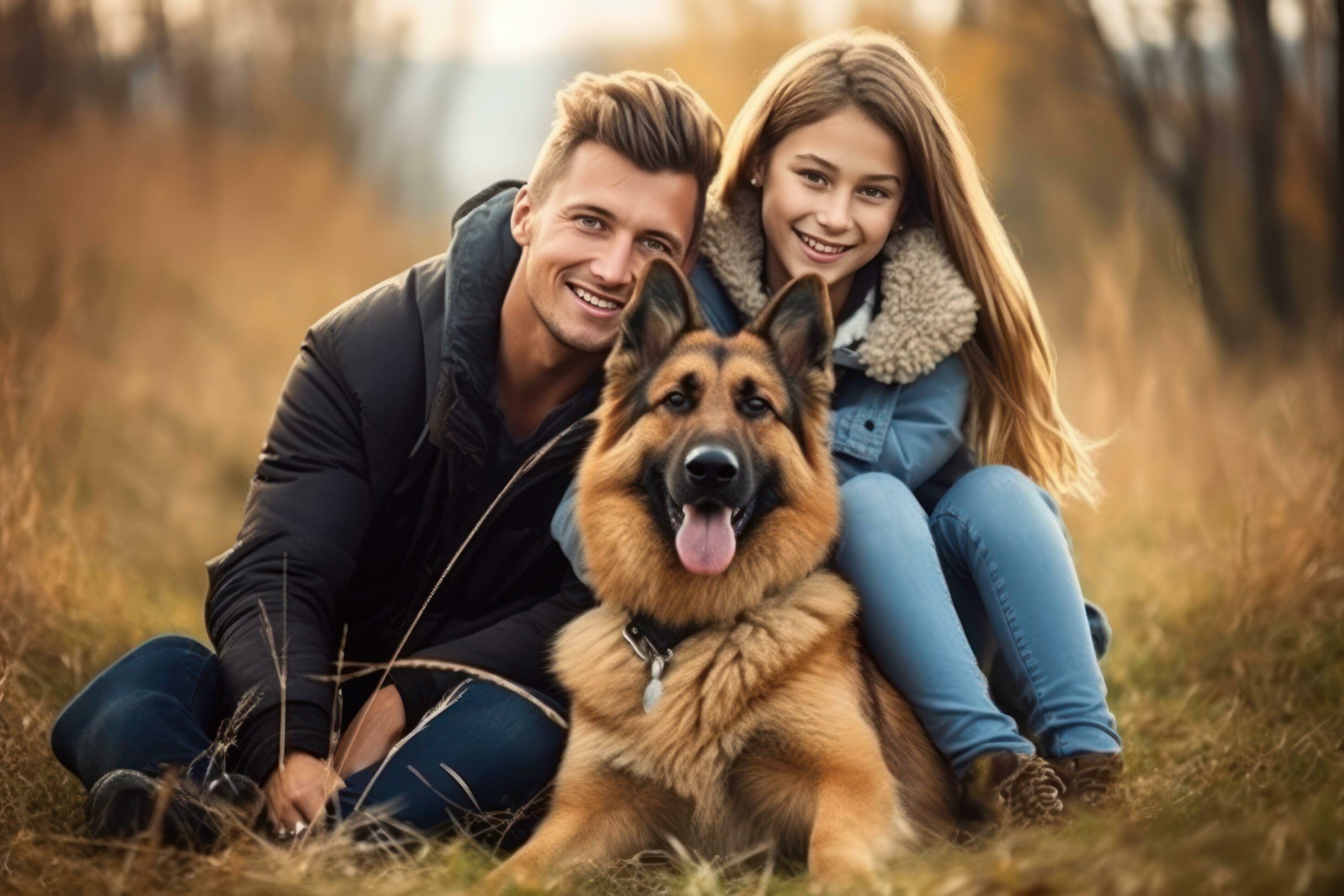 Happy family with dog Stock Free