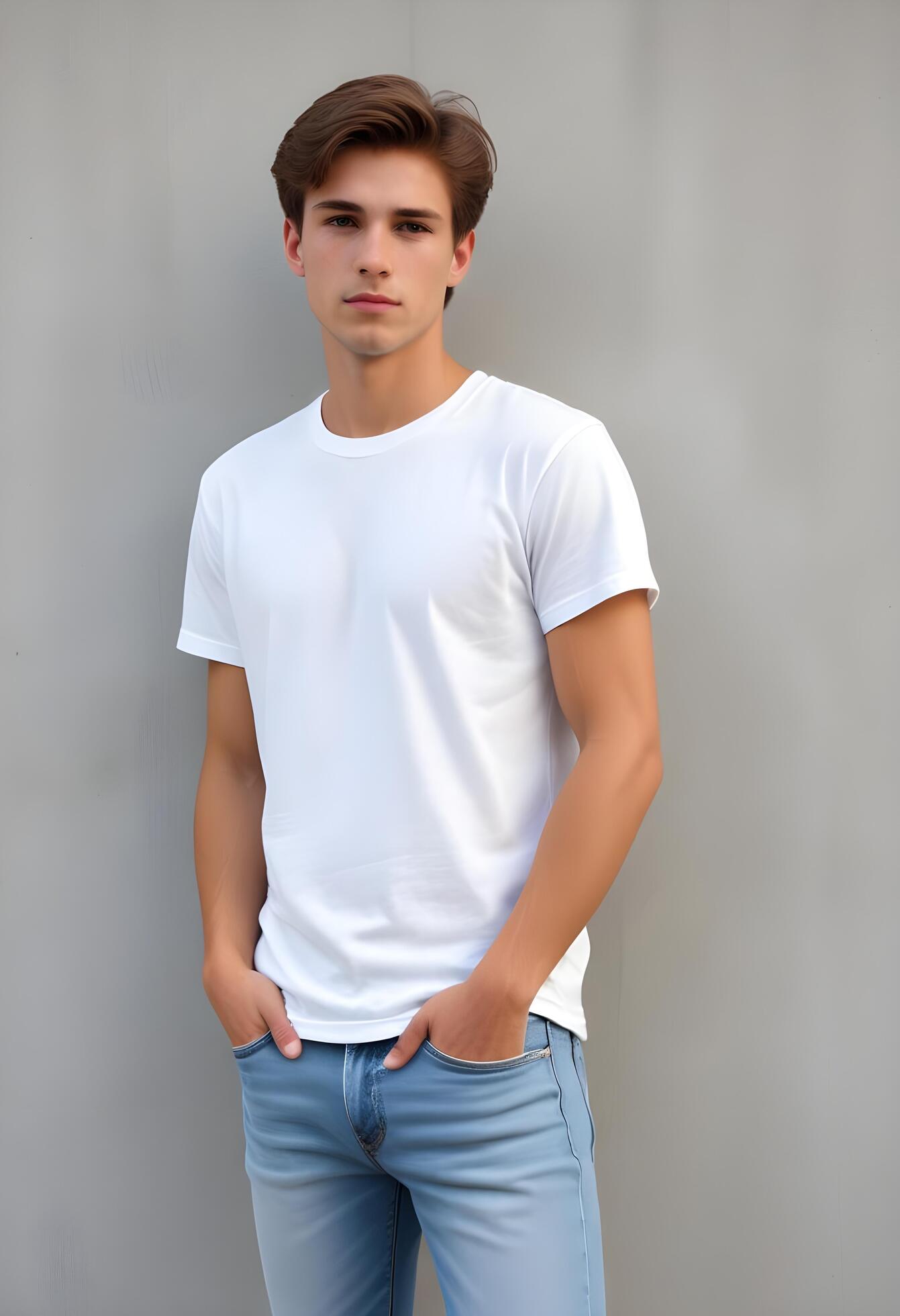 Portrait of a handsome young man in white t-shirt Stock Free