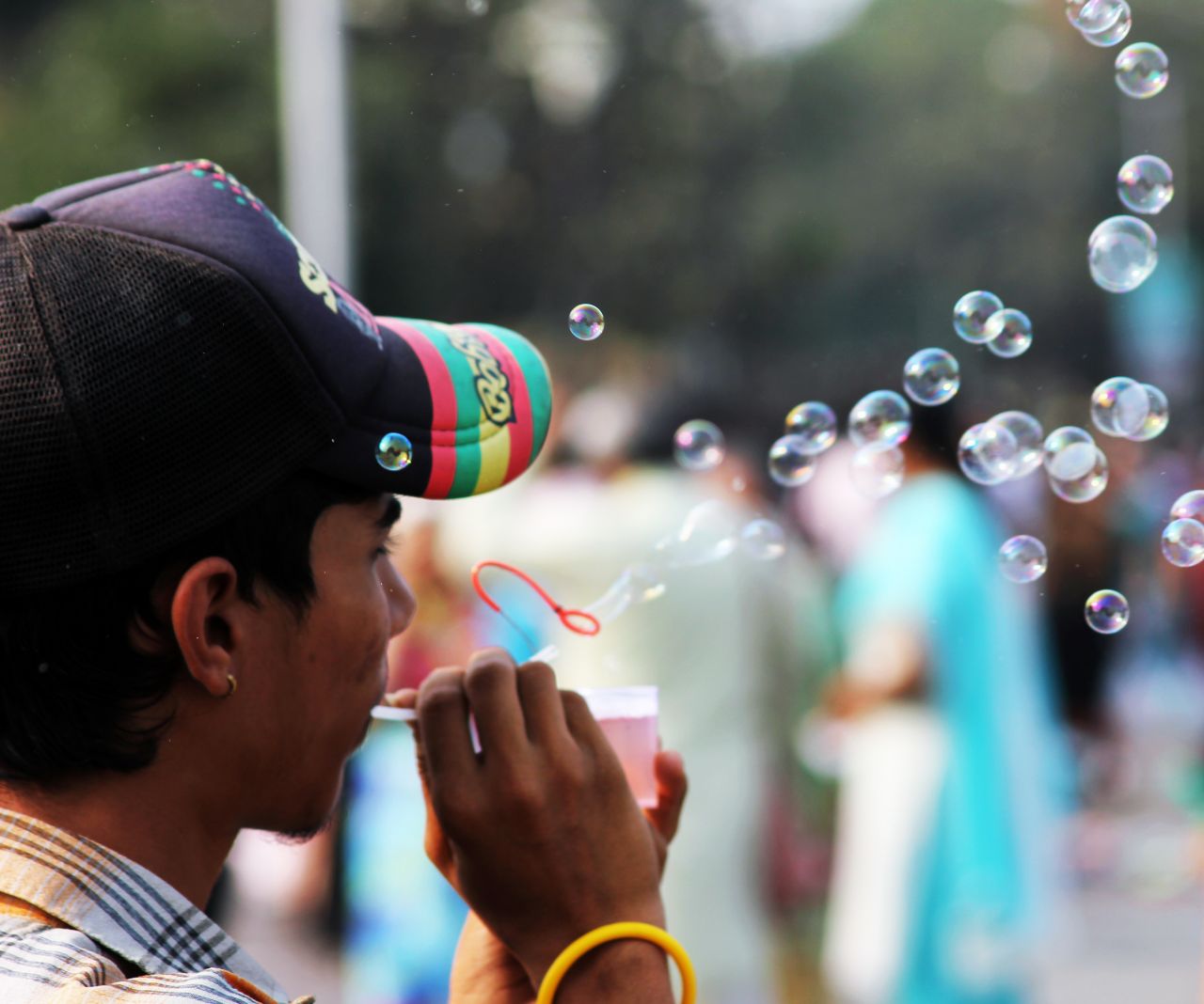 
									Bubble Blowing Man Stock Free