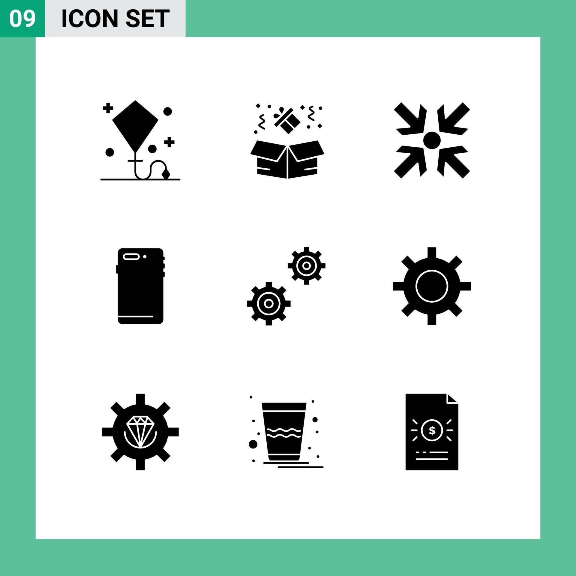 Pictogram Set of 9 Simple Solid Glyphs of gears camera arrows back smart phone Editable Vector Design Elements Stock Free