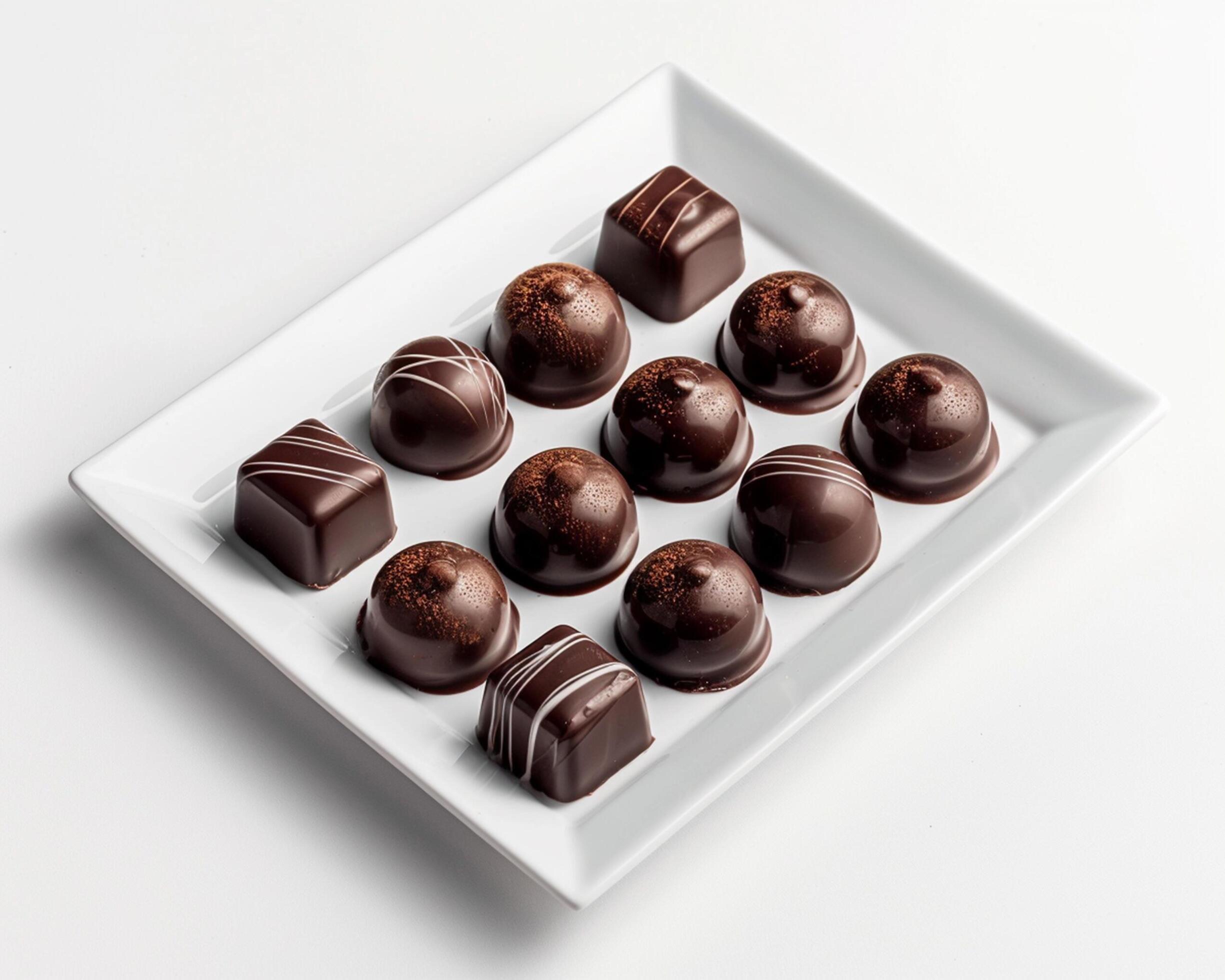 A white plate with chocolate candies on it Stock Free