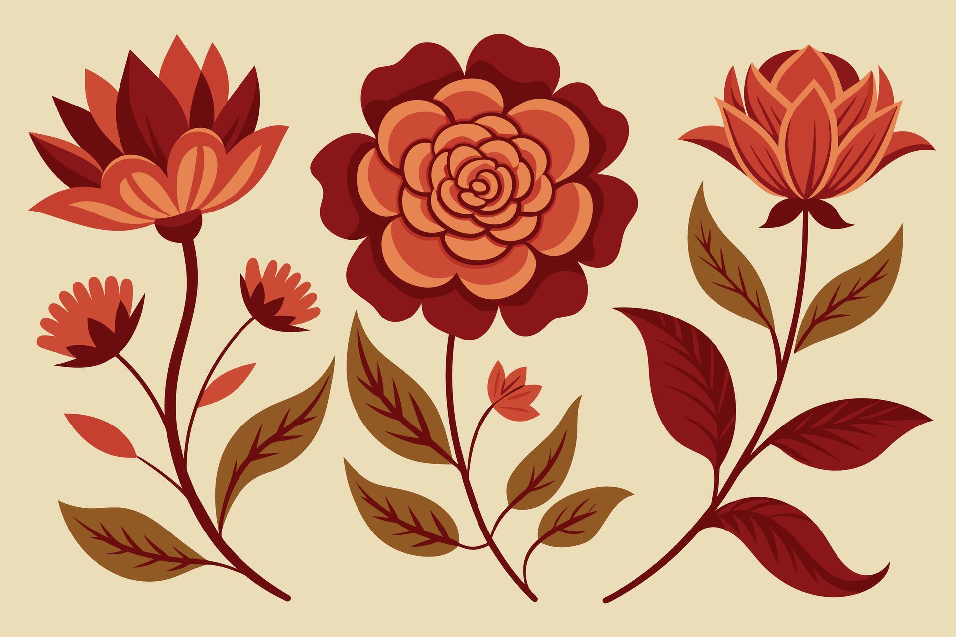 Vintage Detailed Flower Vectors Stock Free