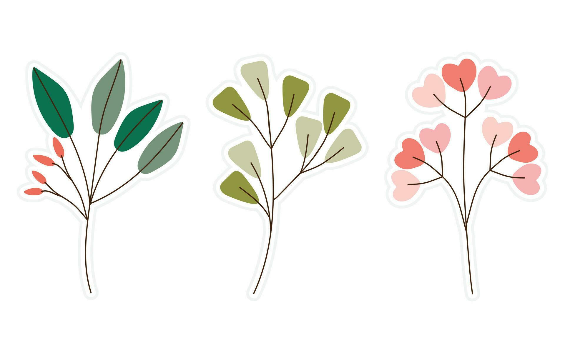 Set of flowers, floral and leaf stickers elements isolated on a white background. Stock Free