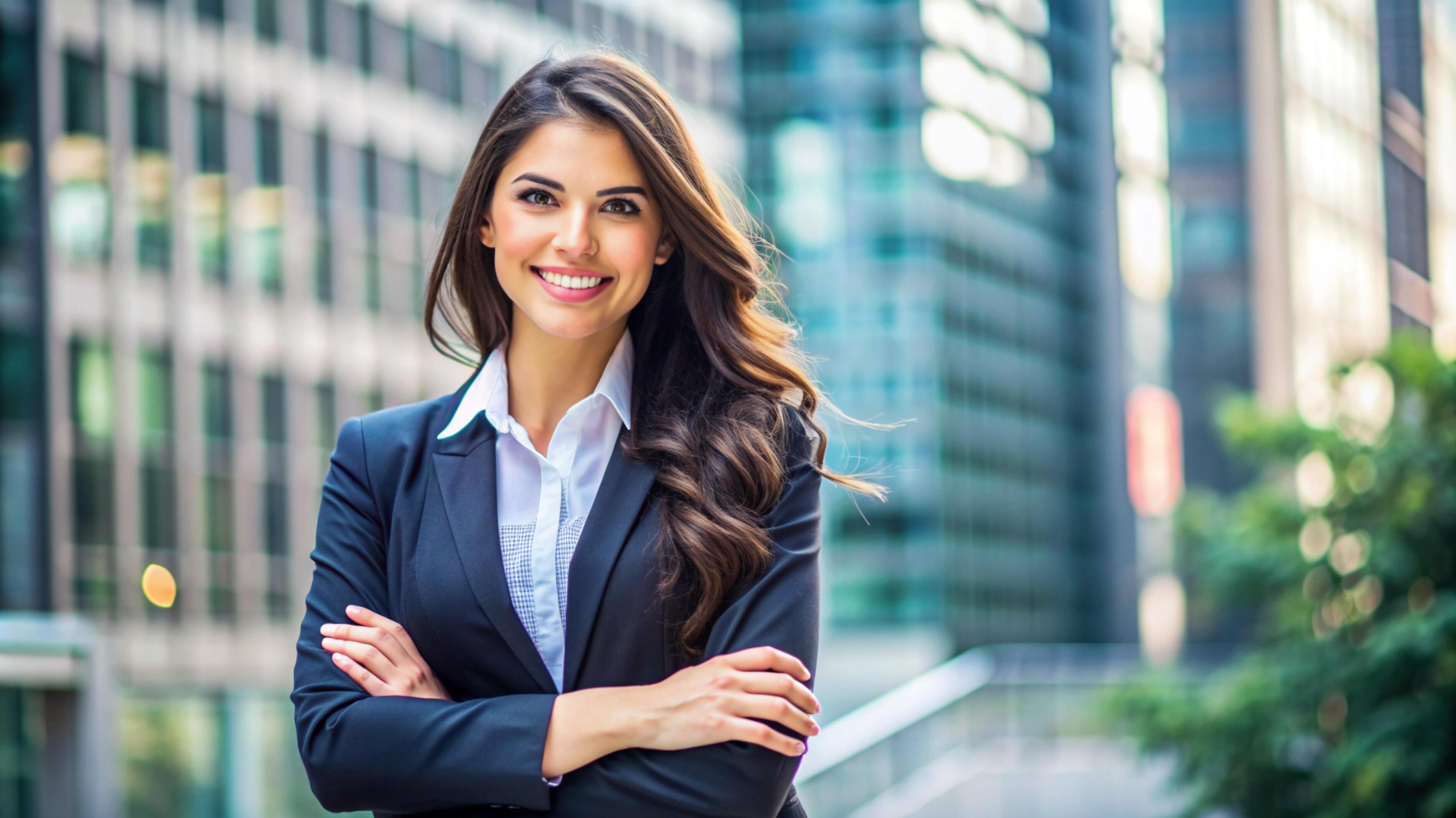 A Young happy pretty smiling professional business woman Stock Free