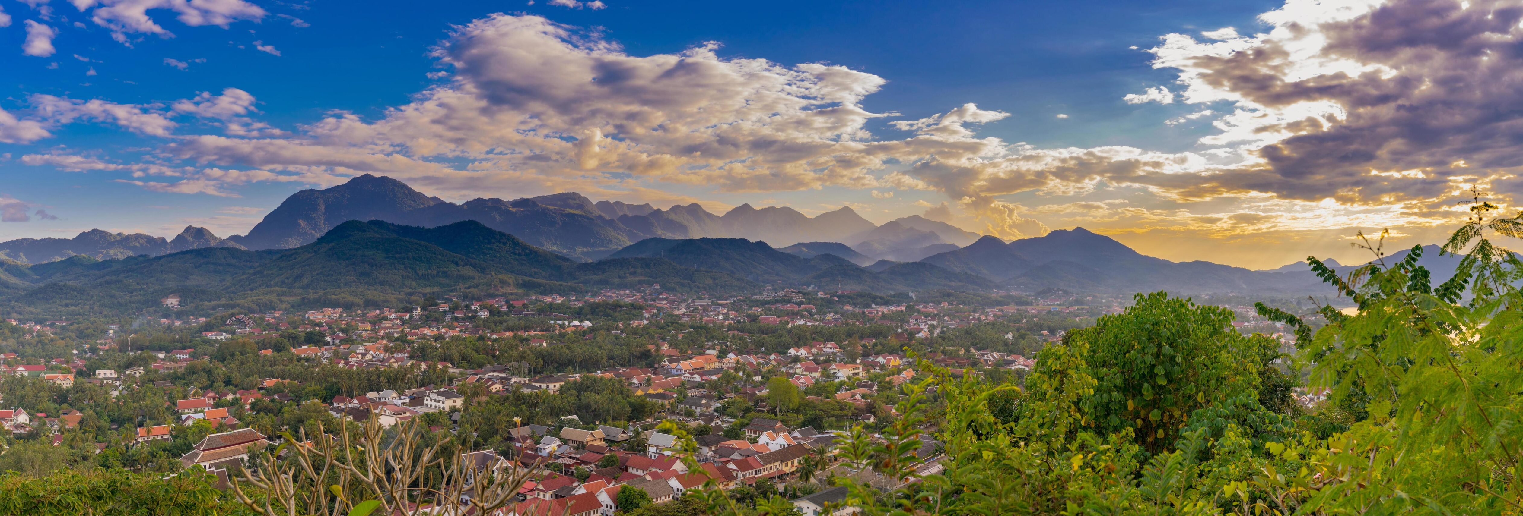 Landscape for panorama at sunset in Luang Prabang, Laos. Stock Free