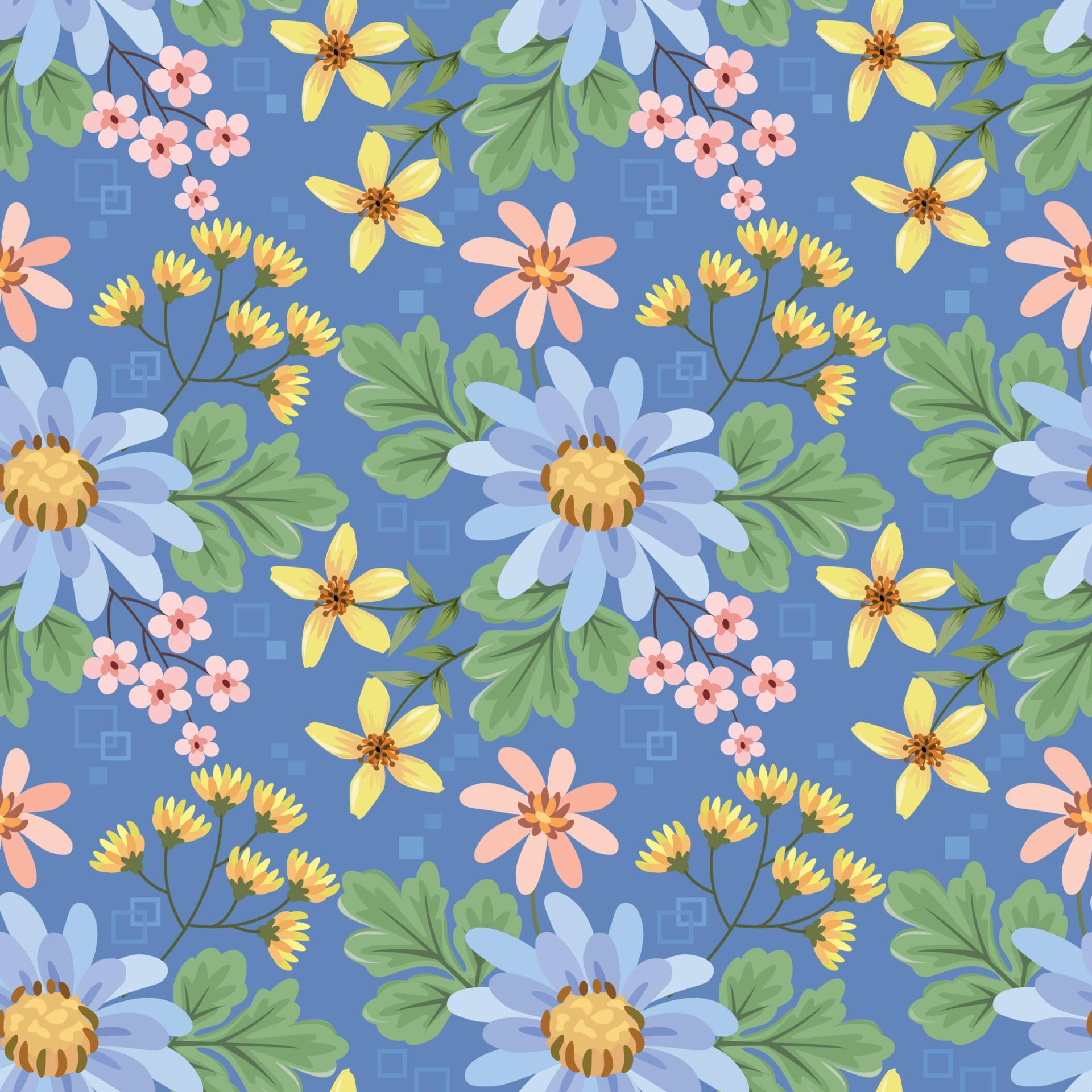 Colorful hand draw flowers seamless pattern. Stock Free