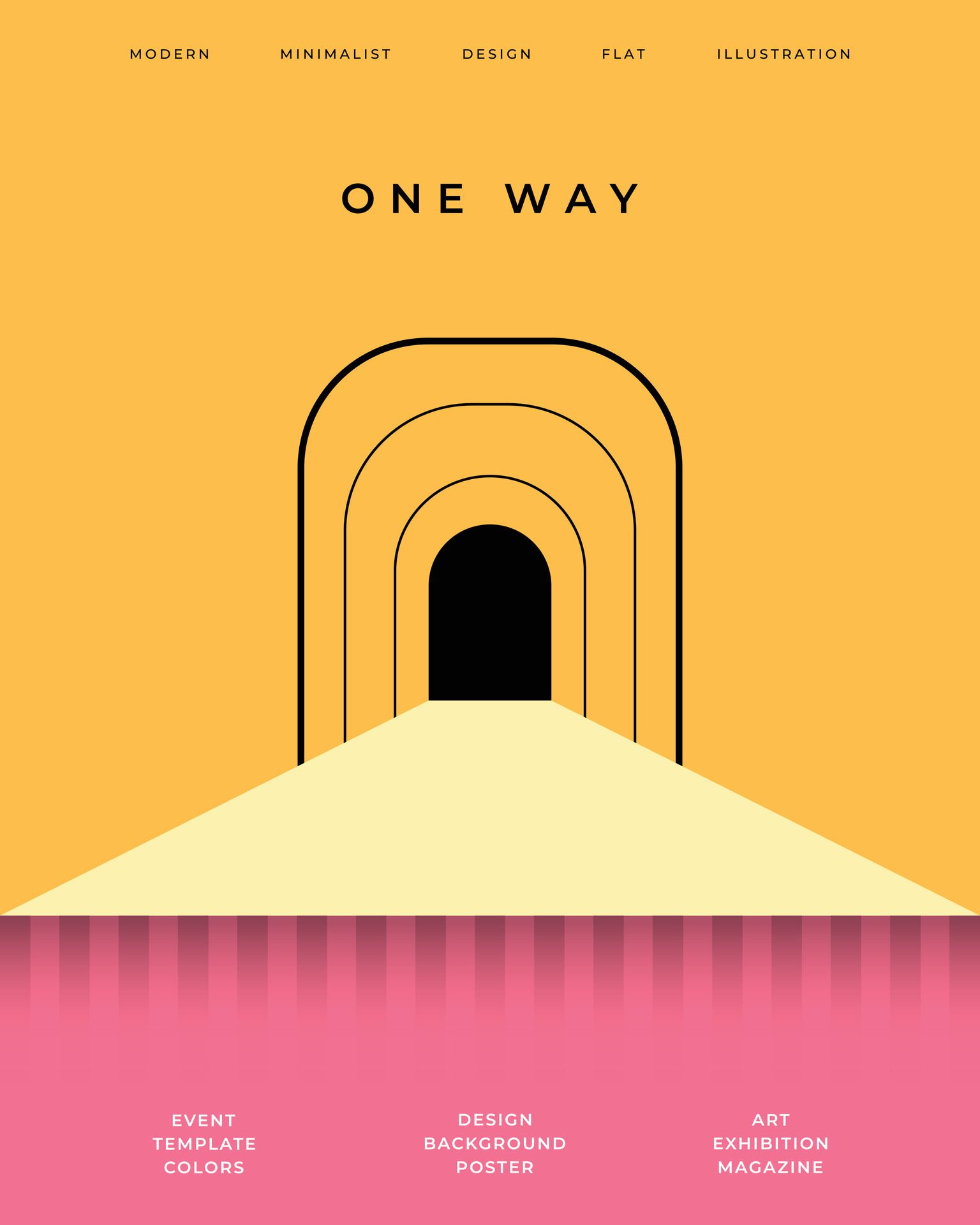 One way minimalist poster design. Road with tunnel door banner template. Simple modern illustration for branding, promotion, or event illustration. Free Vector