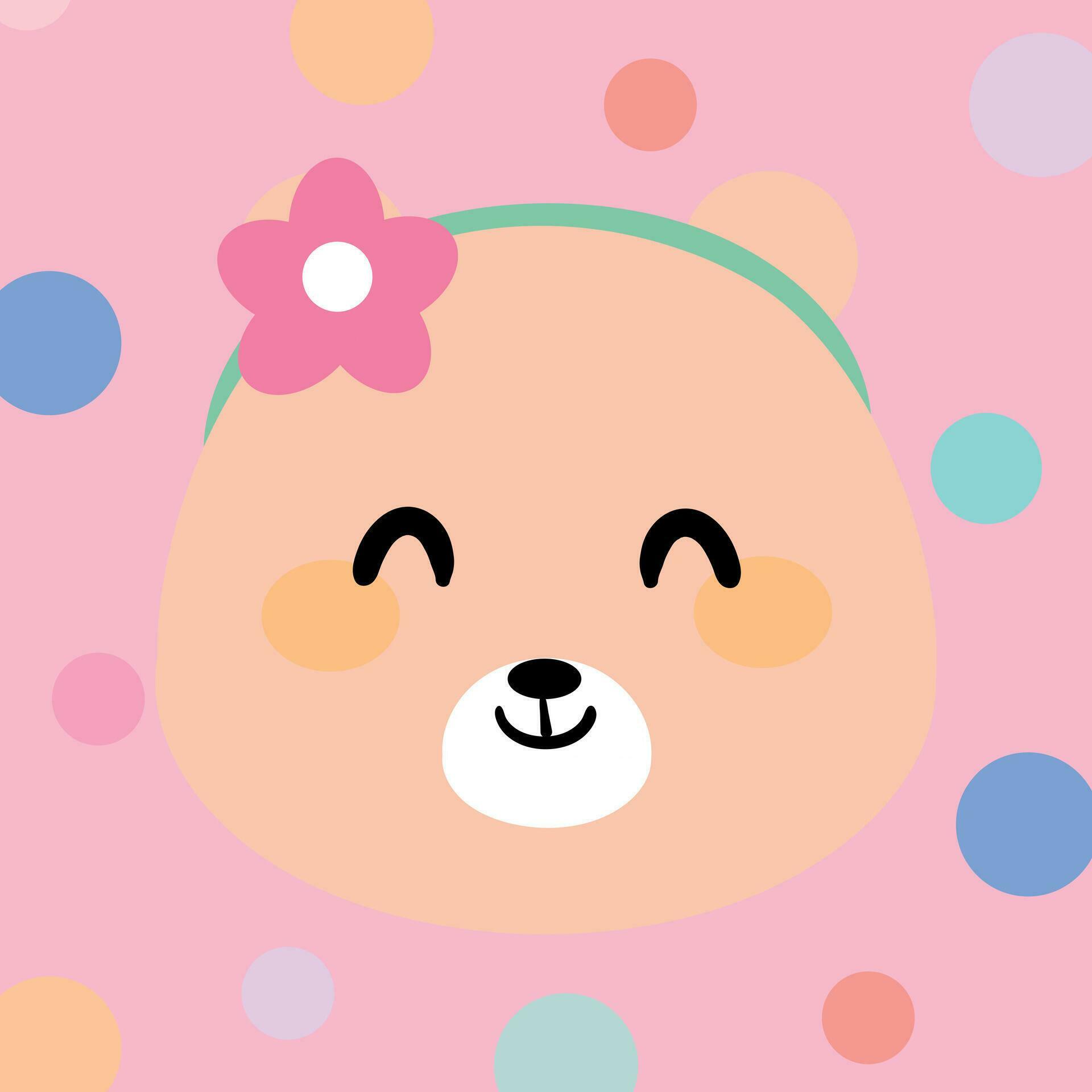 Cute cartoon illustration of a bear face wearing flowers on its head with cute handwriting. cute animal wallpapers, backgrounds and cards Stock Free