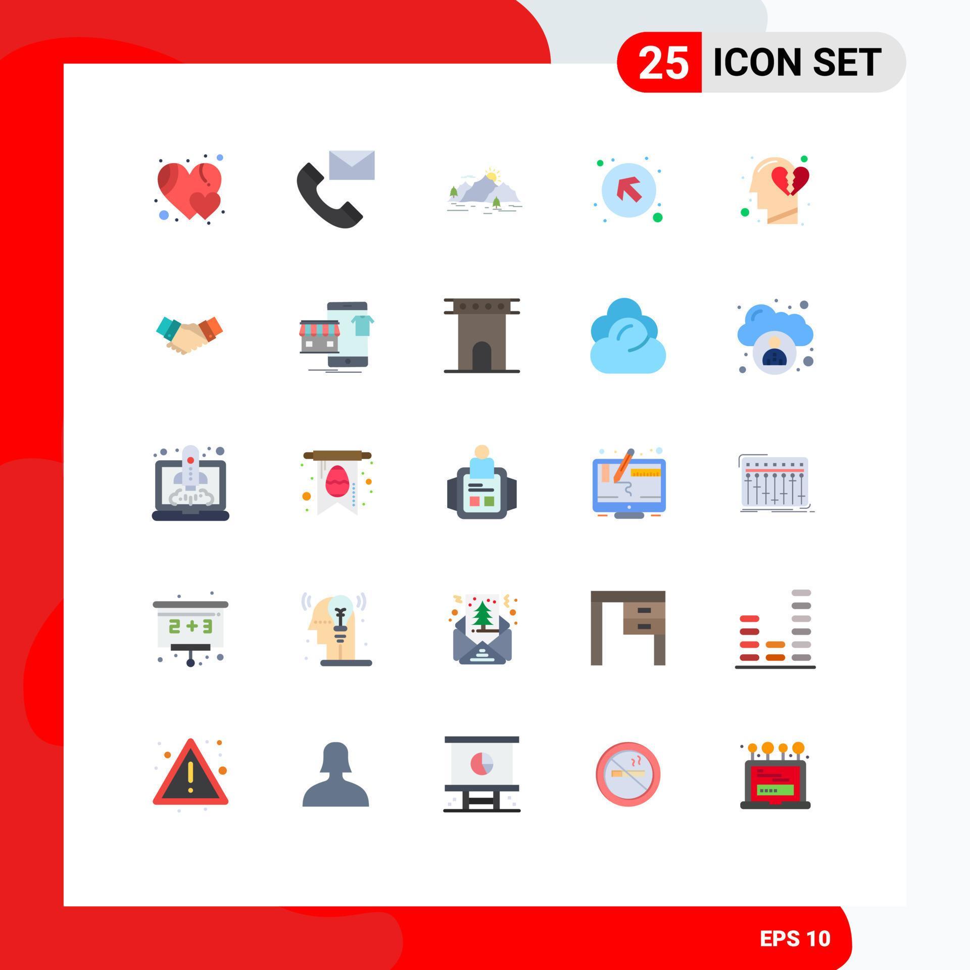 25 Universal Flat Color Signs Symbols of emotions up mountain arrows tree Editable Vector Design Elements Stock Free