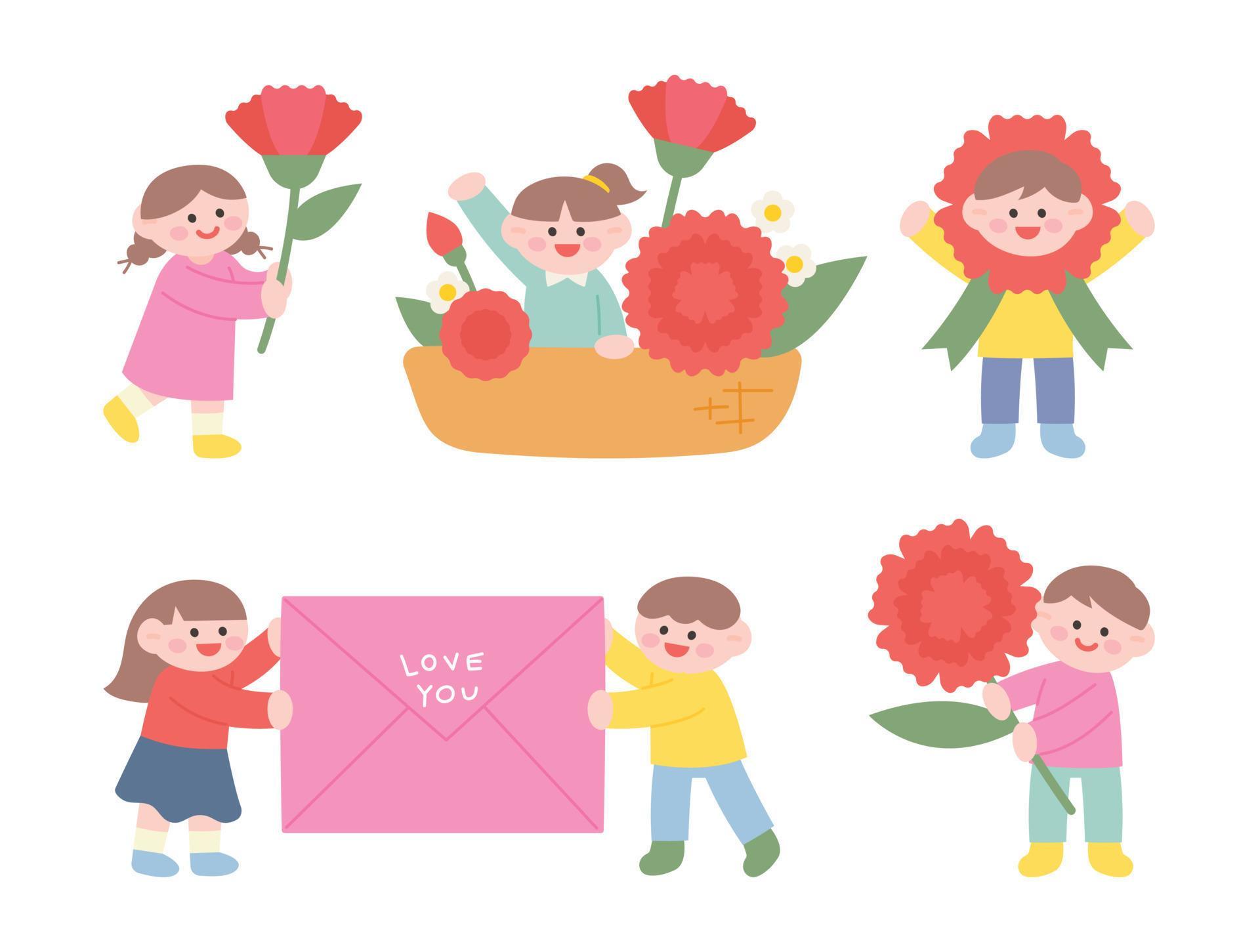 Cute children holding giant carnation flowers and giving a thank you message. Stock Free