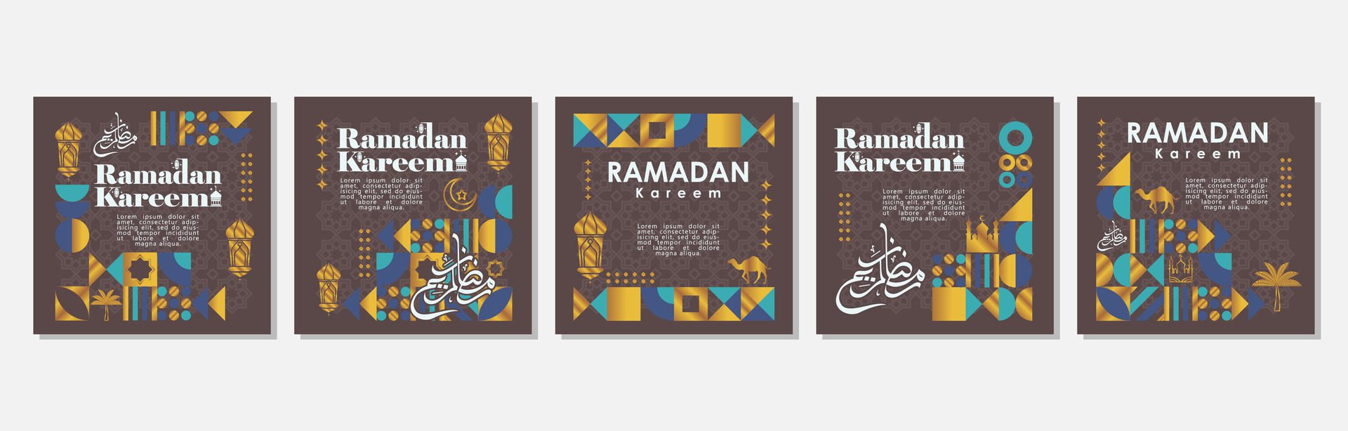 Islamic greeting card set template with ramadan for wallpaper design Poster, social media post, media banner Free Vector