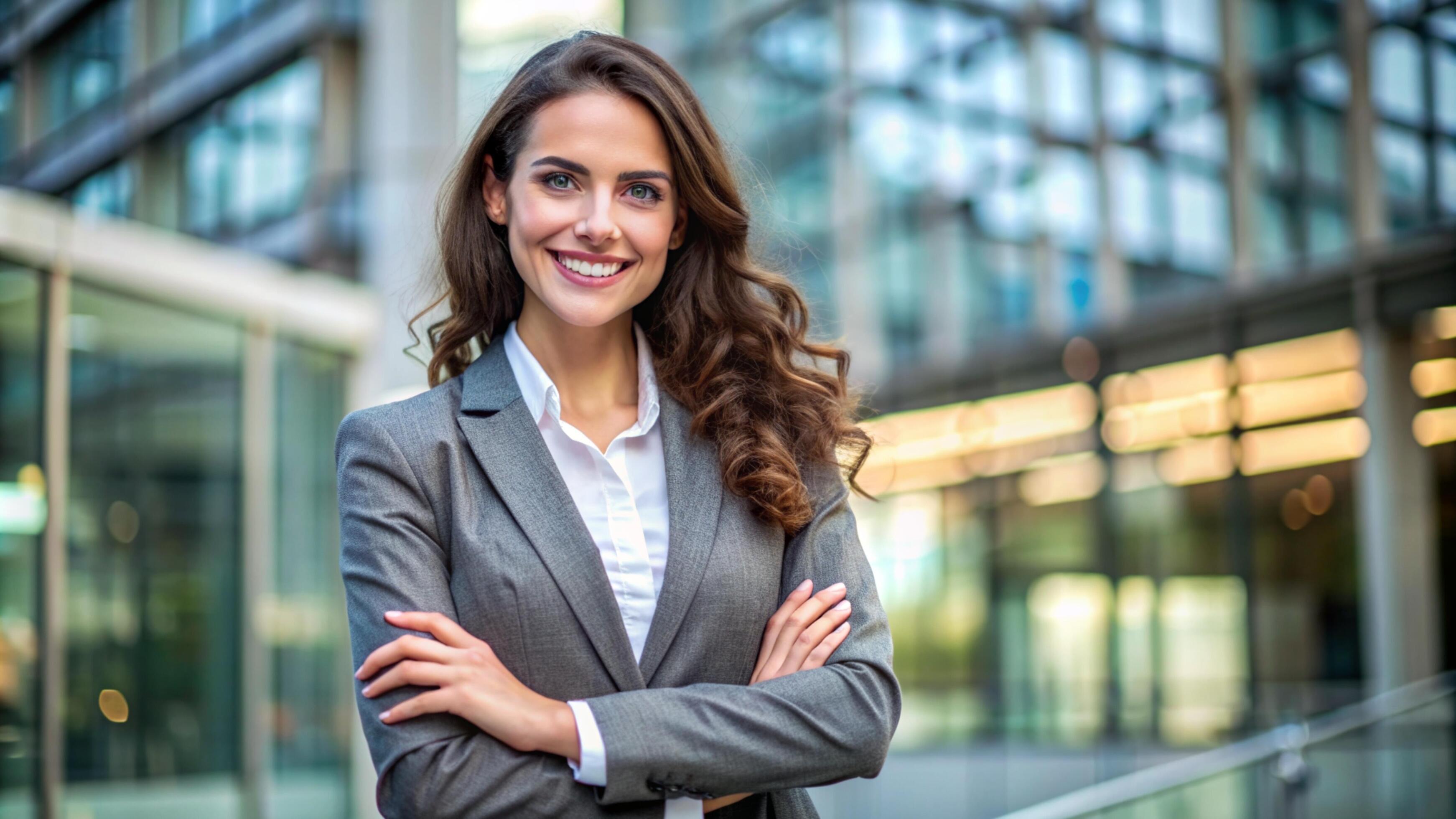 A Young happy pretty smiling professional business woman Stock Free