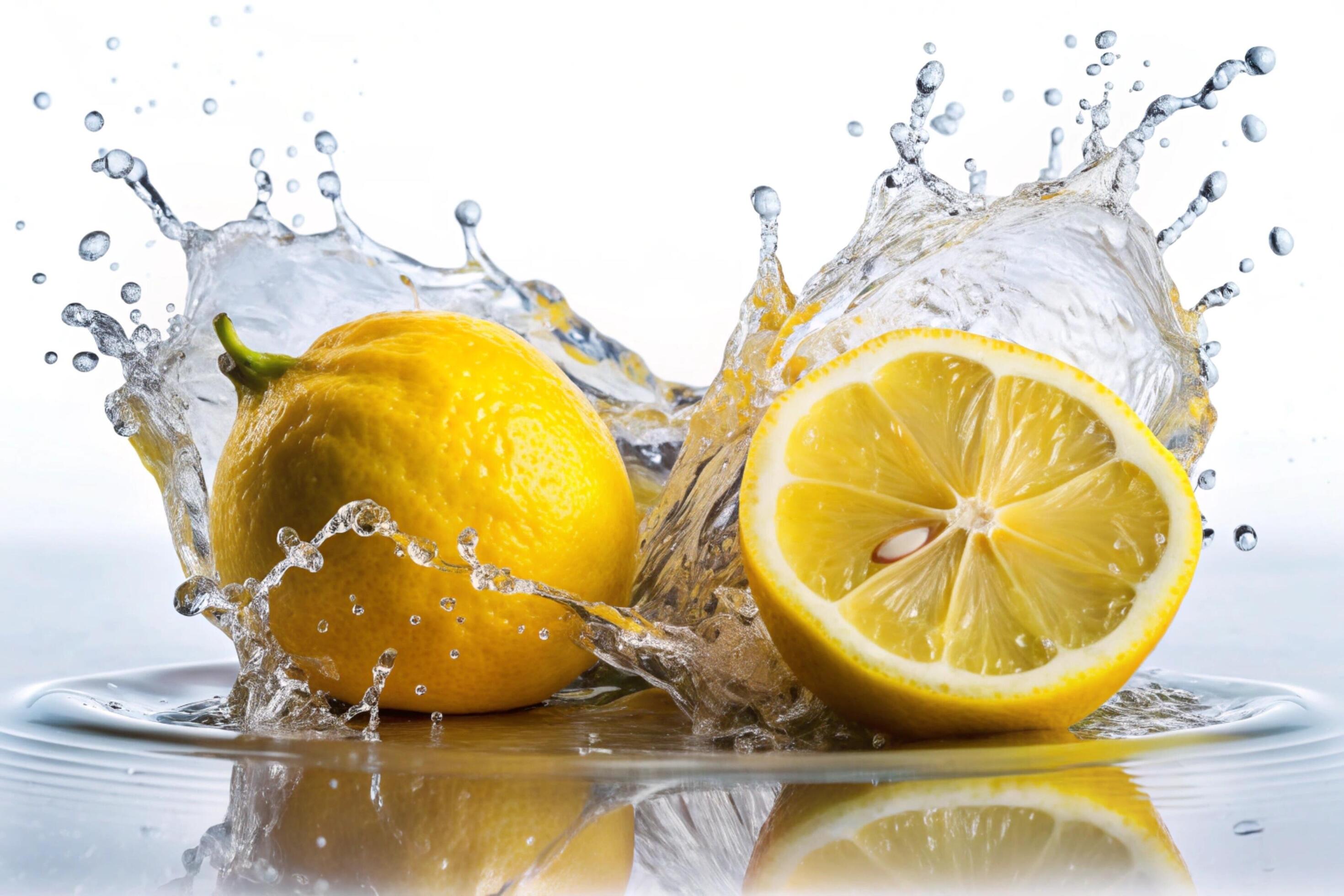 Lemon splashes on white background Stock Free