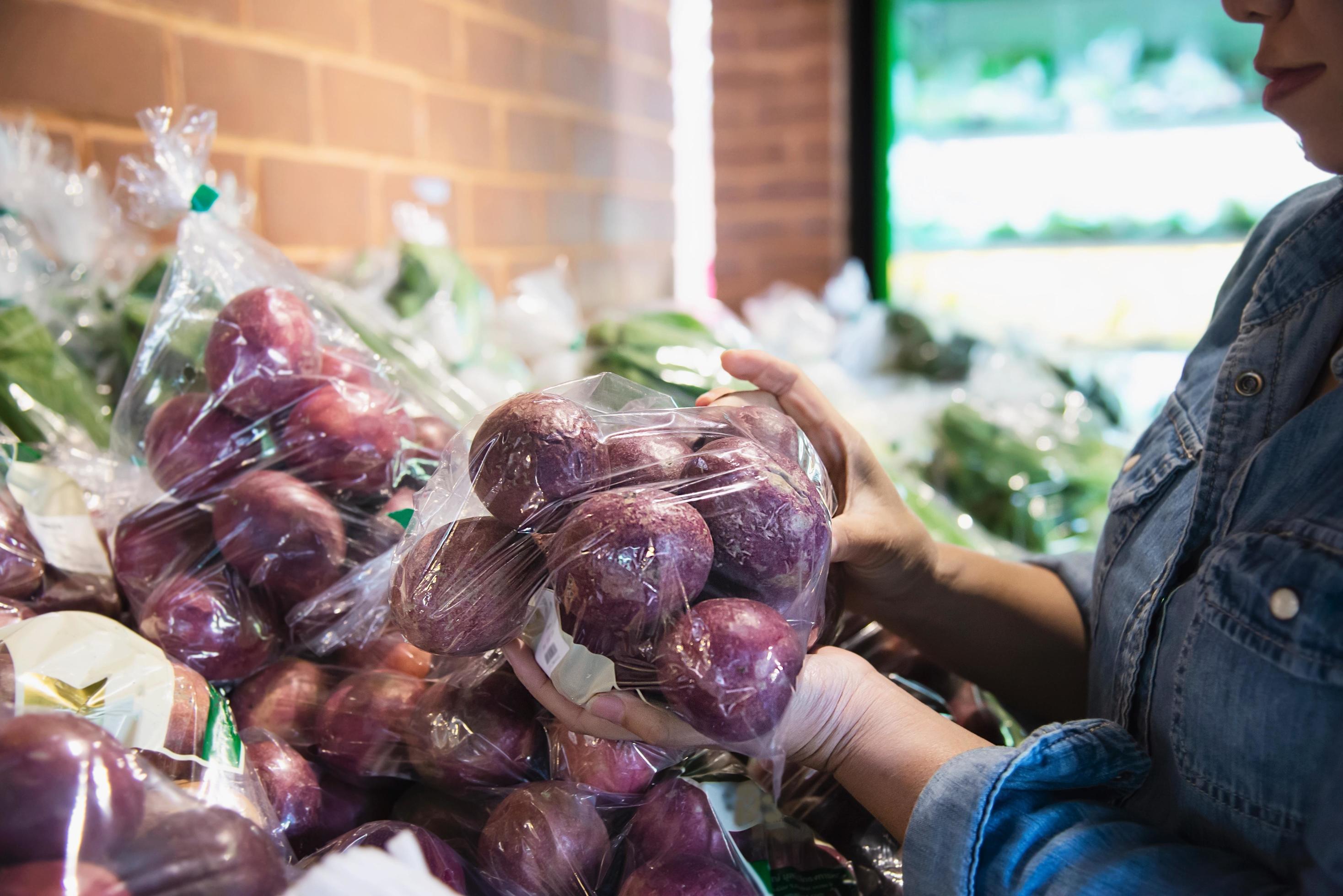 
									Lady is shopping fresh vegetable in supermarket store – woman in fresh market lifestyle concept Stock Free