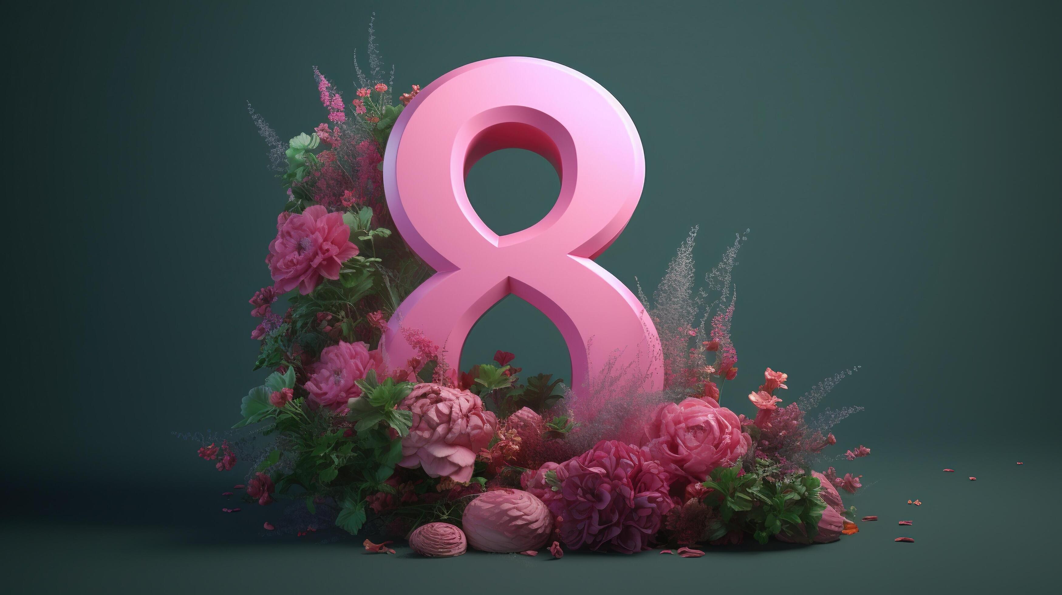 decorative 8 number with flowers Stock Free