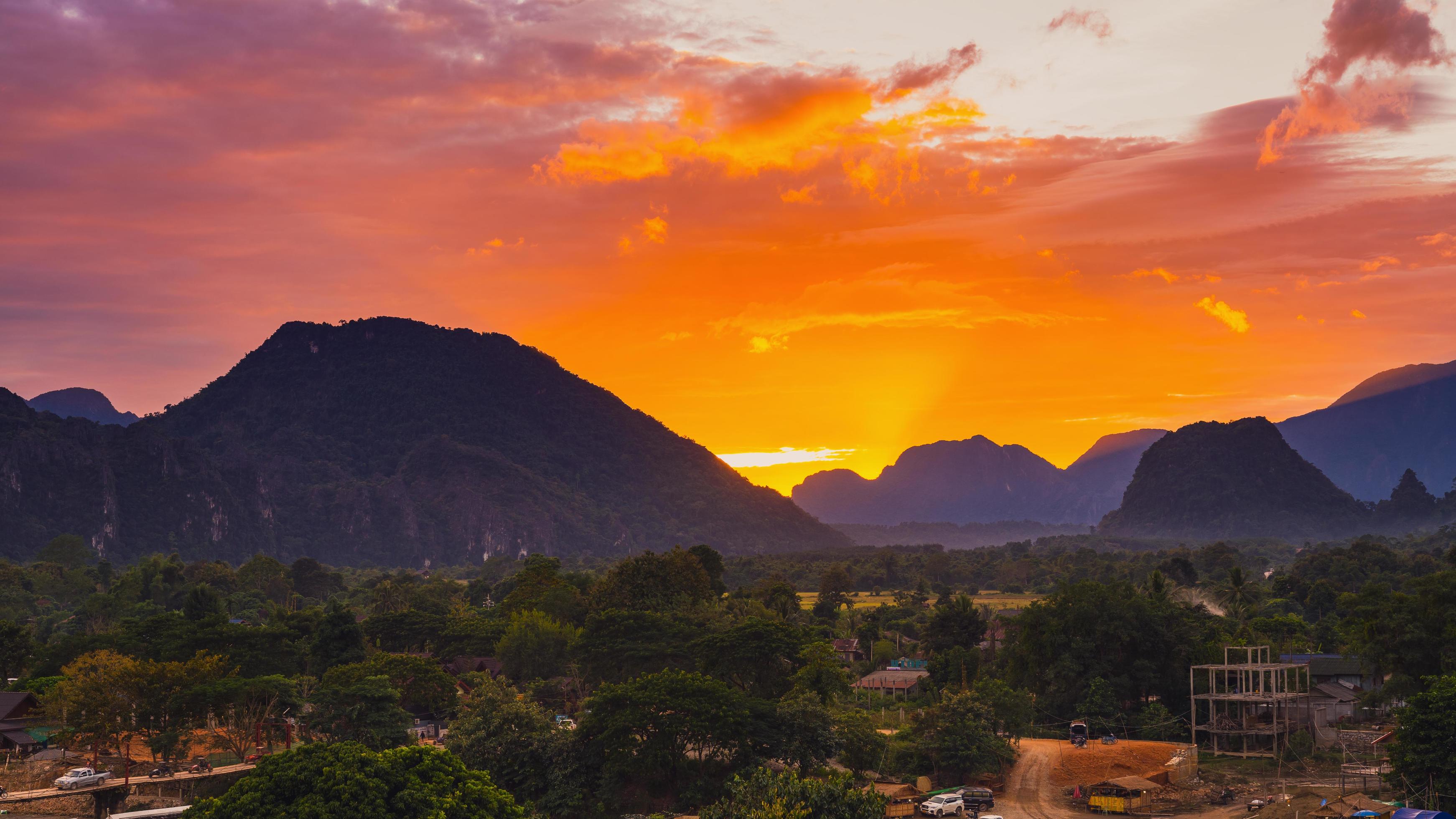 Viewpoint and beautiful sunset at Vang Vieng, Laos. Stock Free