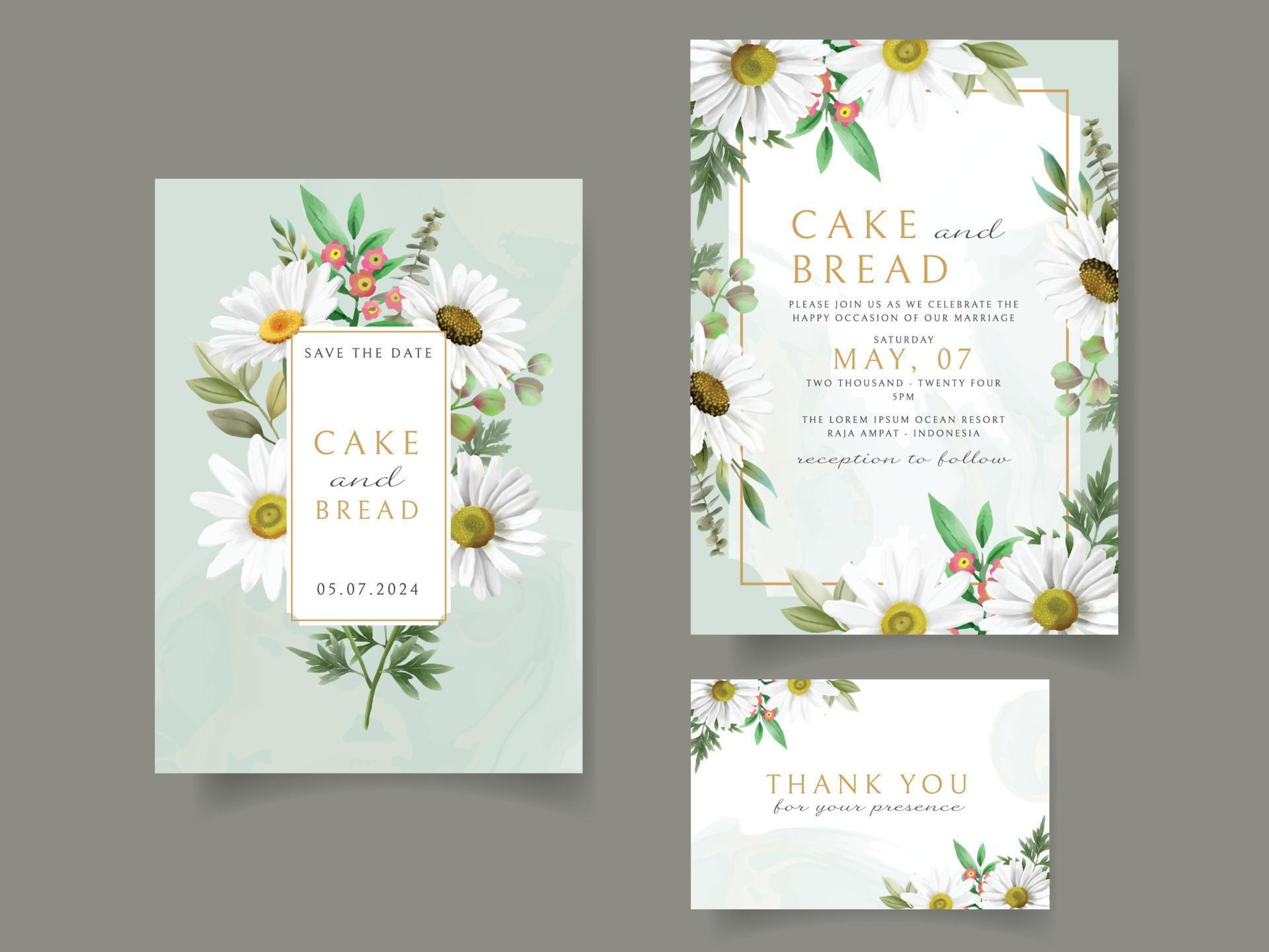 Beautiful white flower wedding invitation card set Stock Free