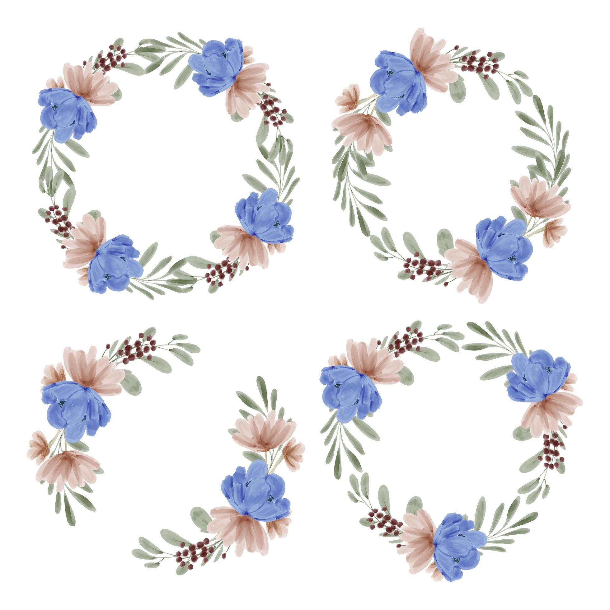 Hand painted watercolor illustration of flower wreath frame set Stock Free