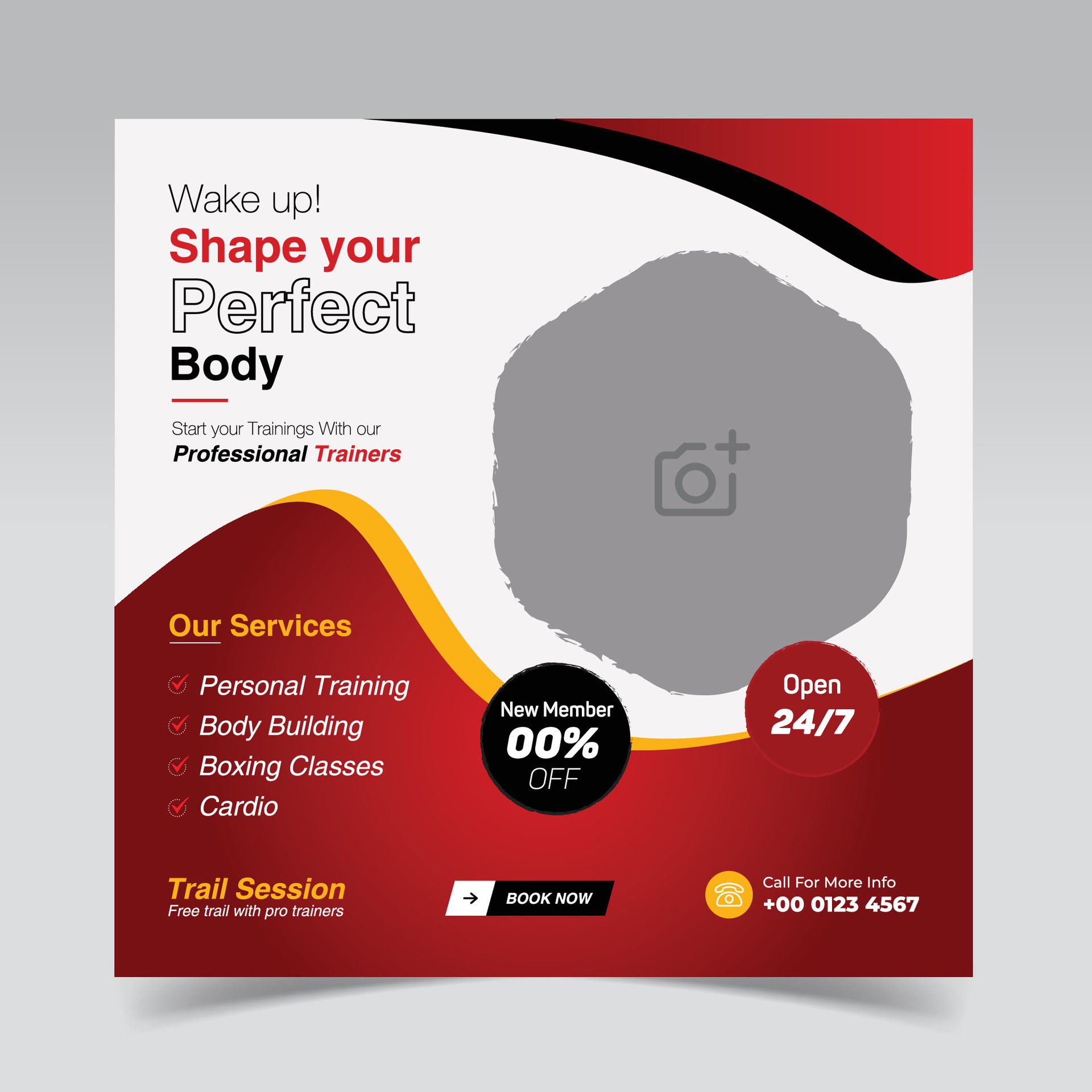 Gym and fitness promotion social media post or web banner template. Free Vector