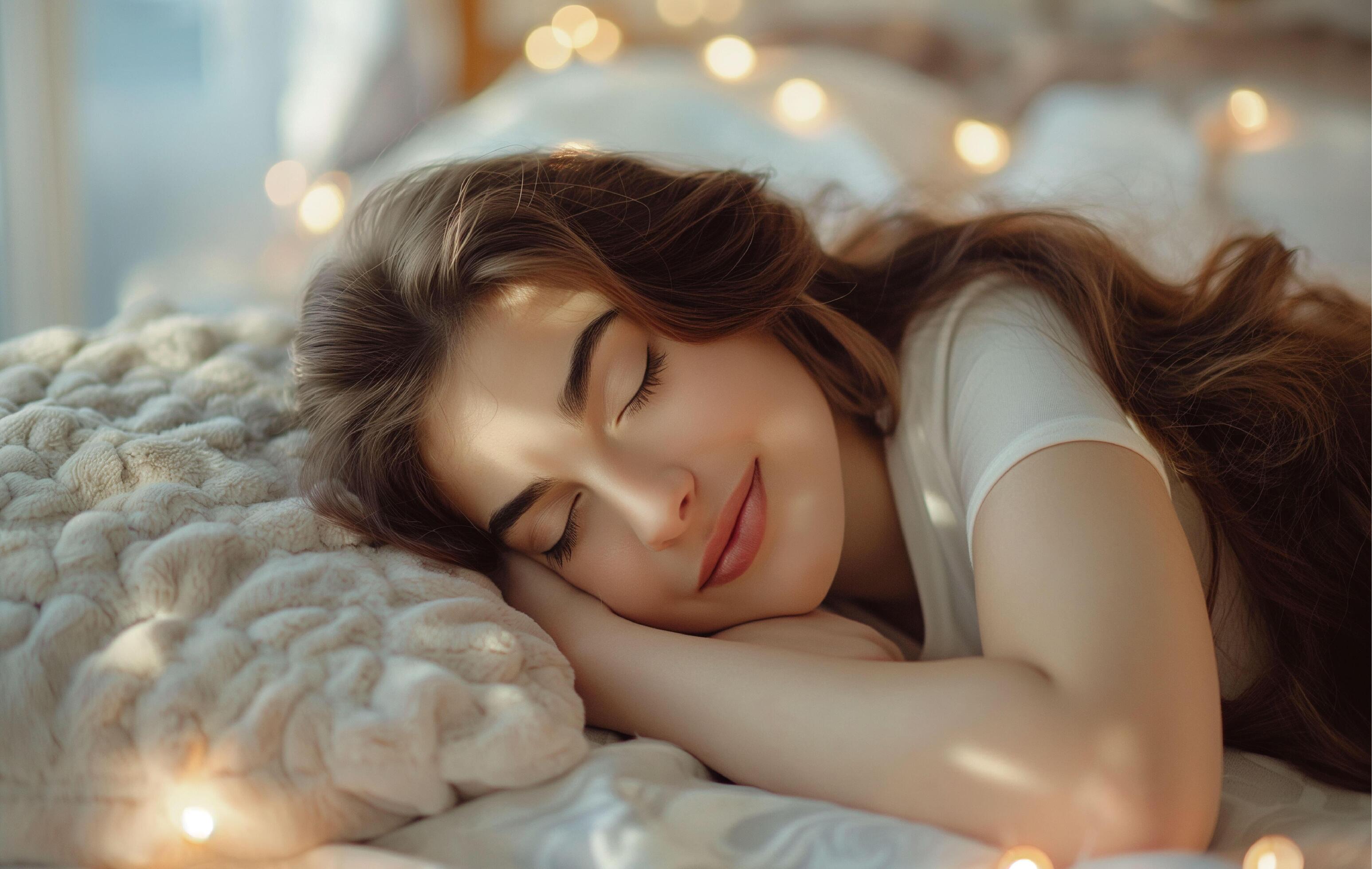 young beautiful woman sleeping in her bed Stock Free