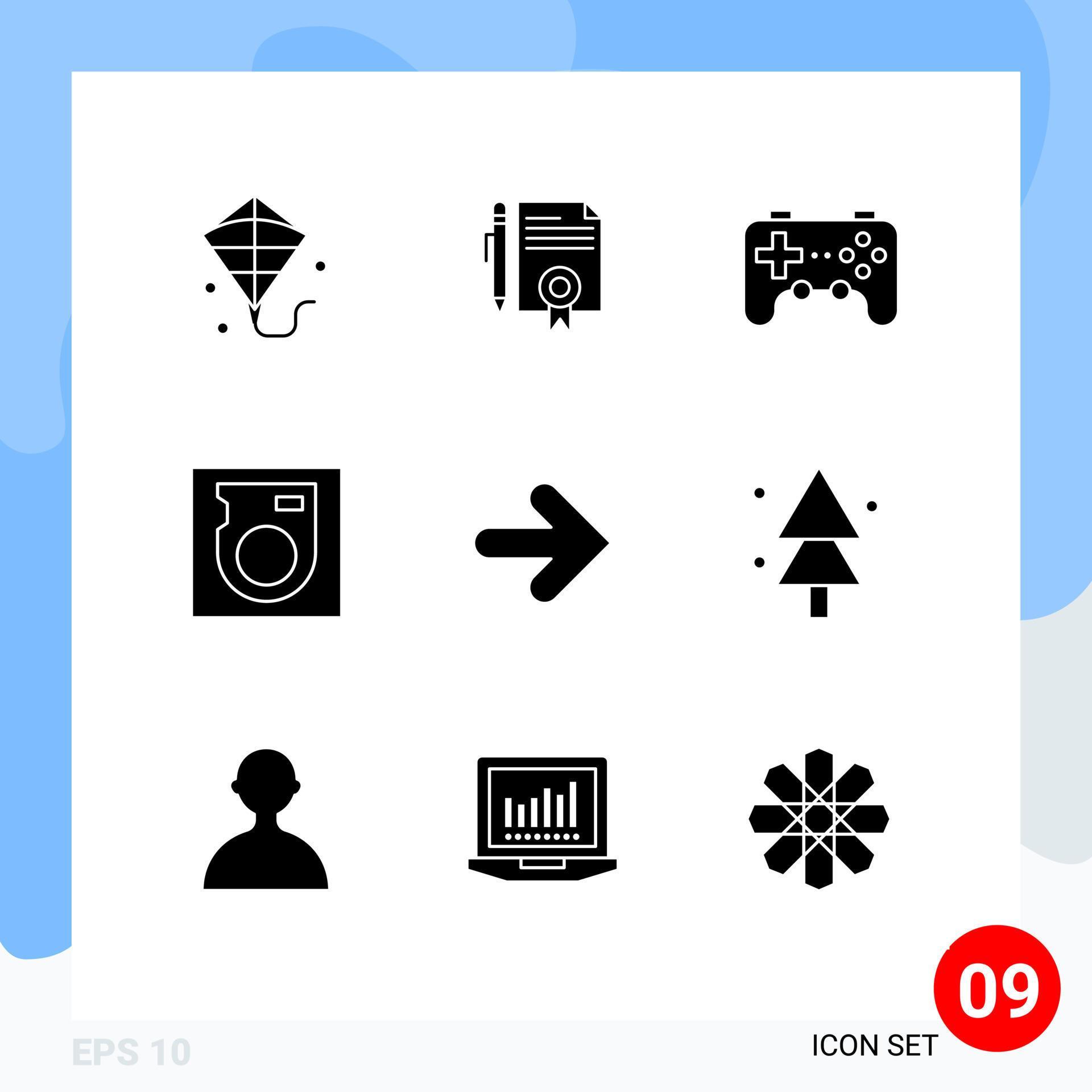 Mobile Interface Solid Glyph Set of 9 Pictograms of arrows arrow controller hard disk Editable Vector Design Elements Stock Free