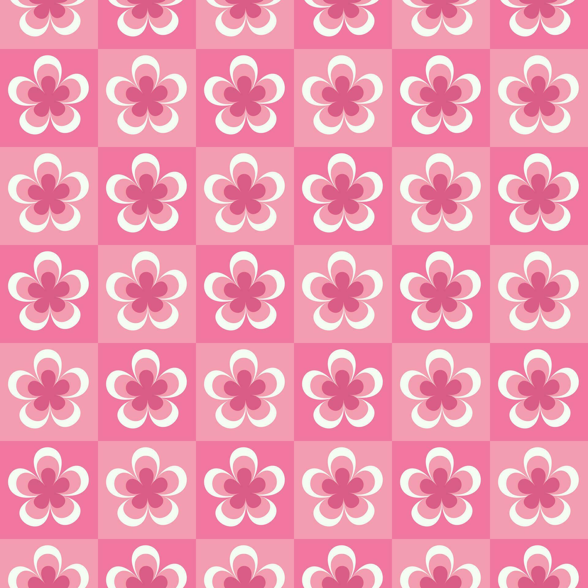 Pink flowers Retro Checkered Flower Pattern Art Print, Pattern art, Flower printable for cover book, wallpaper. Stock Free