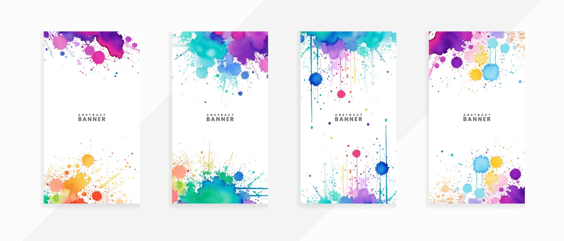 
									Abstract Colorful Isolated Bright drawn watercolor splash and stains background banners set Free Vector