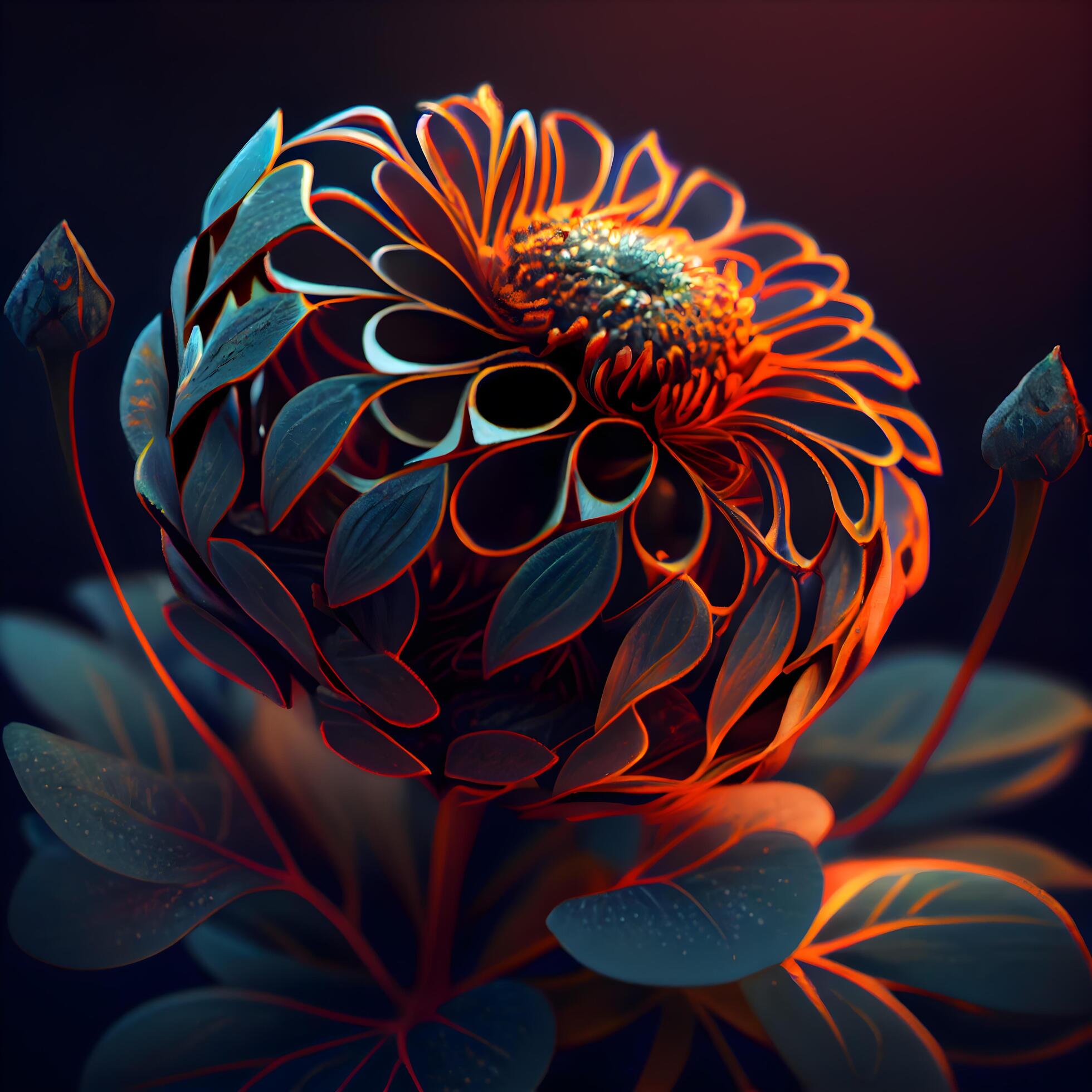 3d illustration of abstract flowers, digital artwork for creative graphic design Stock Free