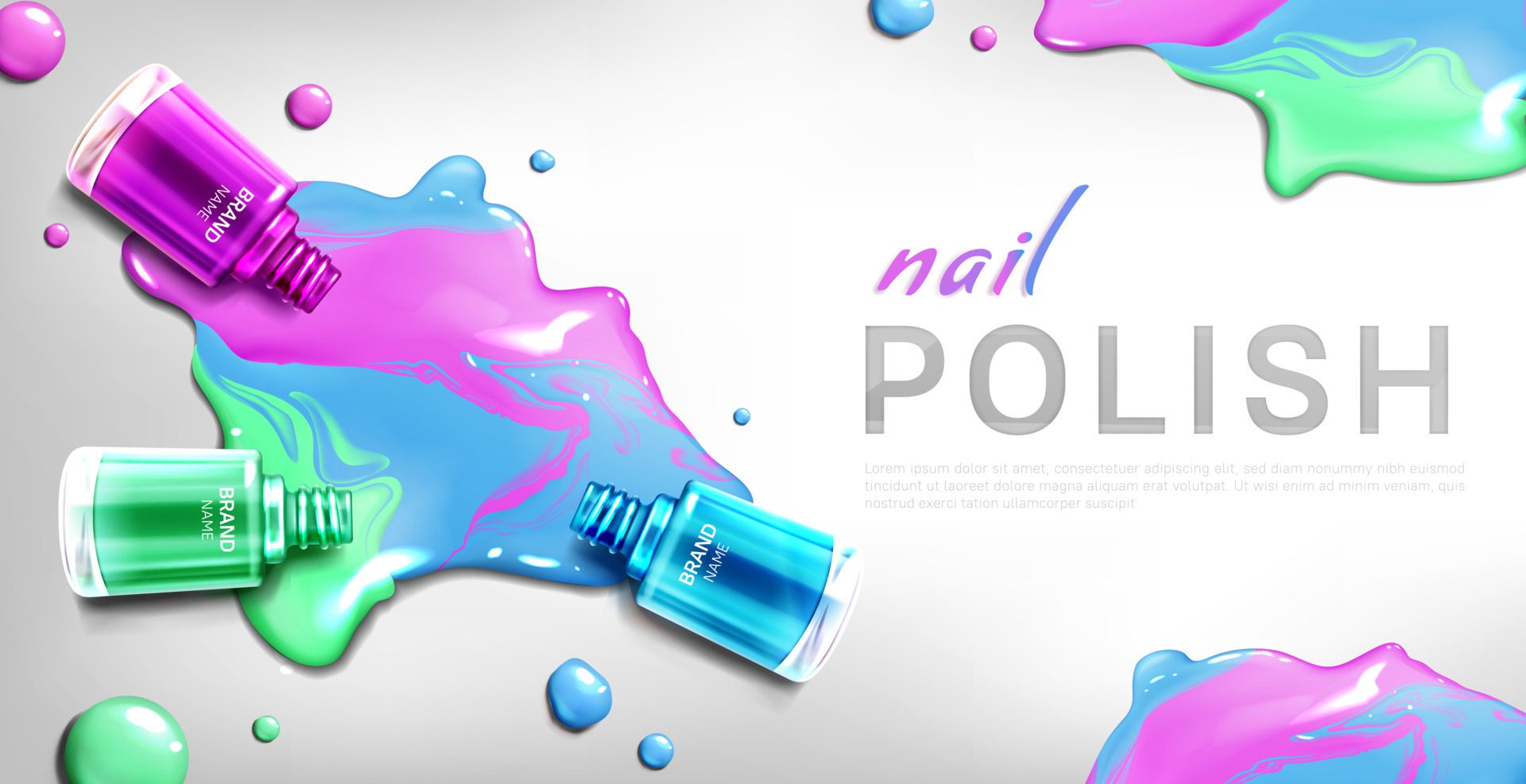 Nail polish 3d bottles mock up banner, advertising Free Vector