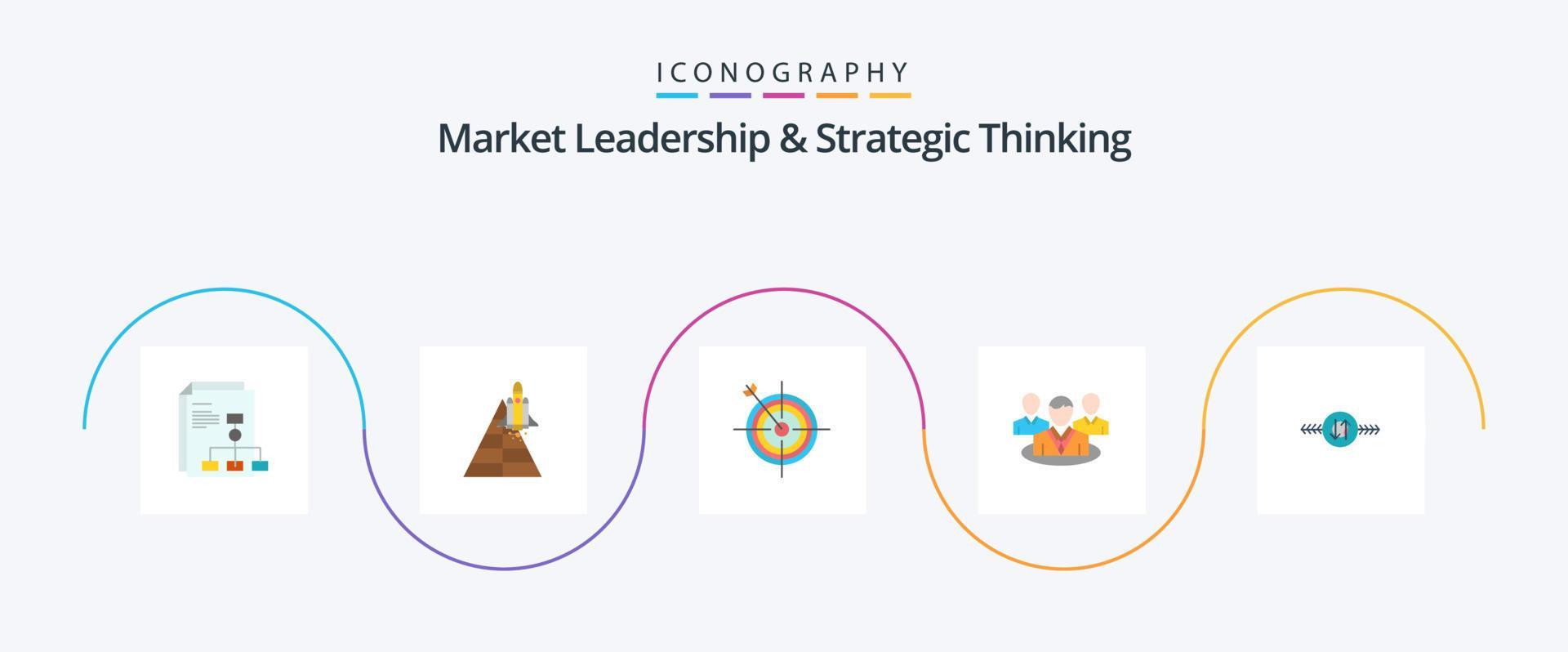 Market Leadership And Strategic Thinking Flat 5 Icon Pack Including conversation. chat. launch. group. arrow Stock Free