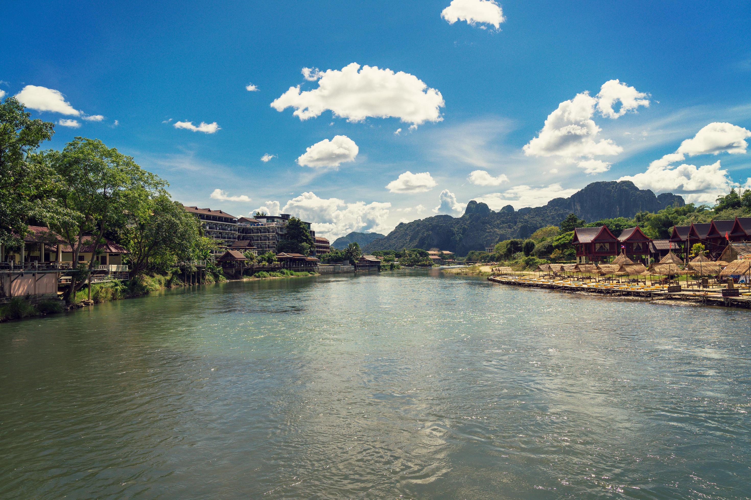 View for Landscape at Nam song in Vang vieng, Laos. Stock Free