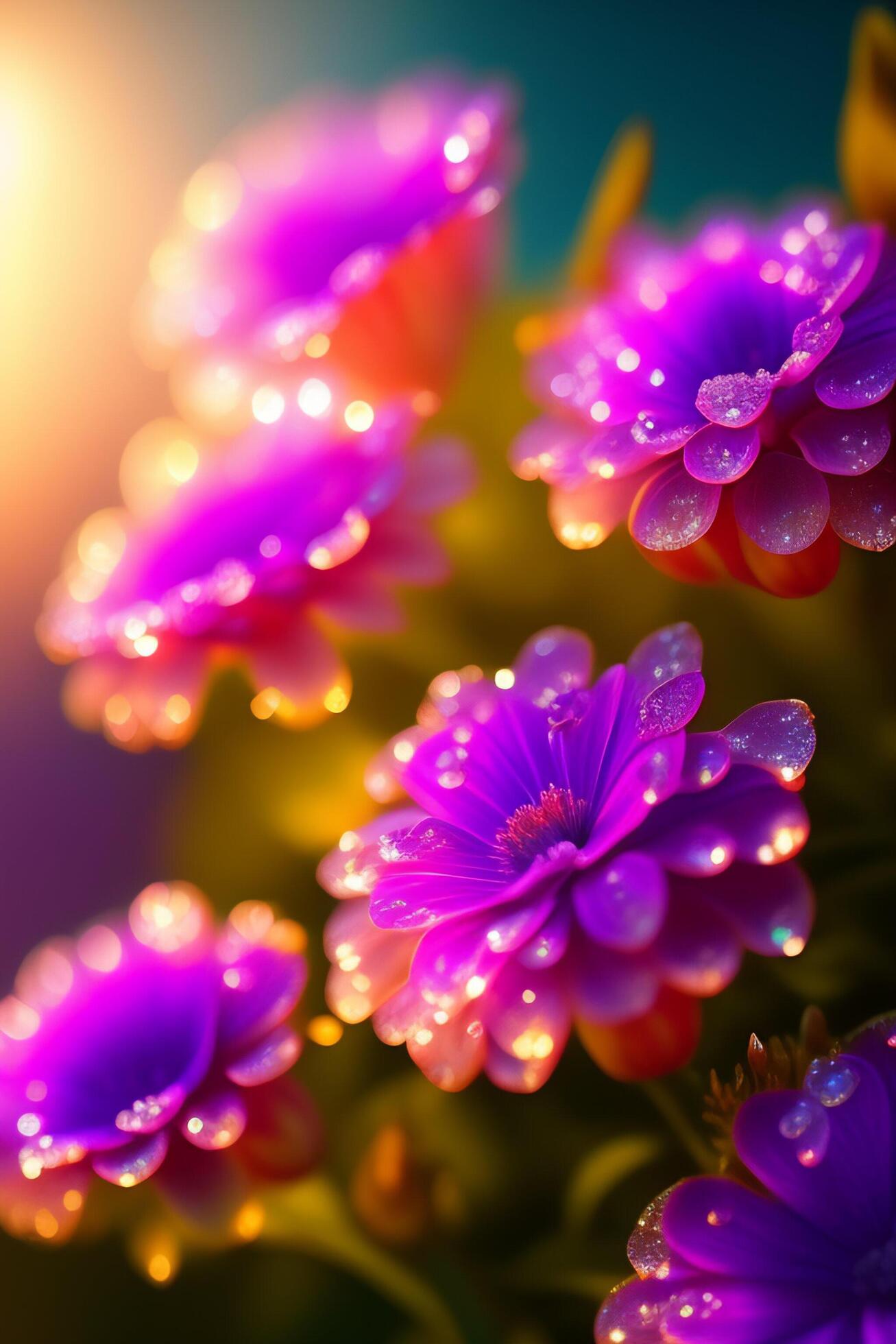 Purple flowers with dew drops Stock Free